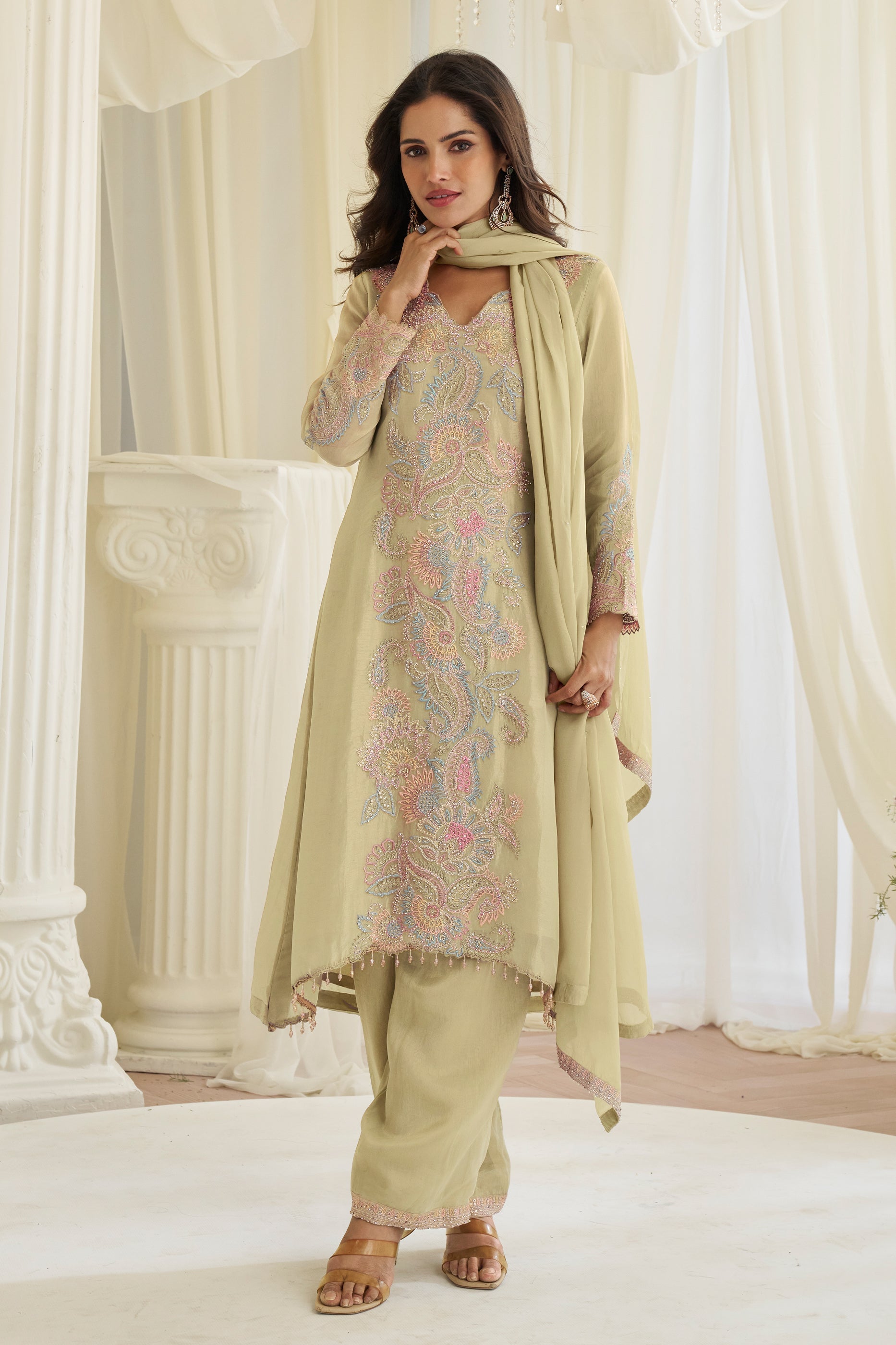 Khakhi Beige Readymade Embroidered Silk Suit-SAR11983_4_SareeButa.com