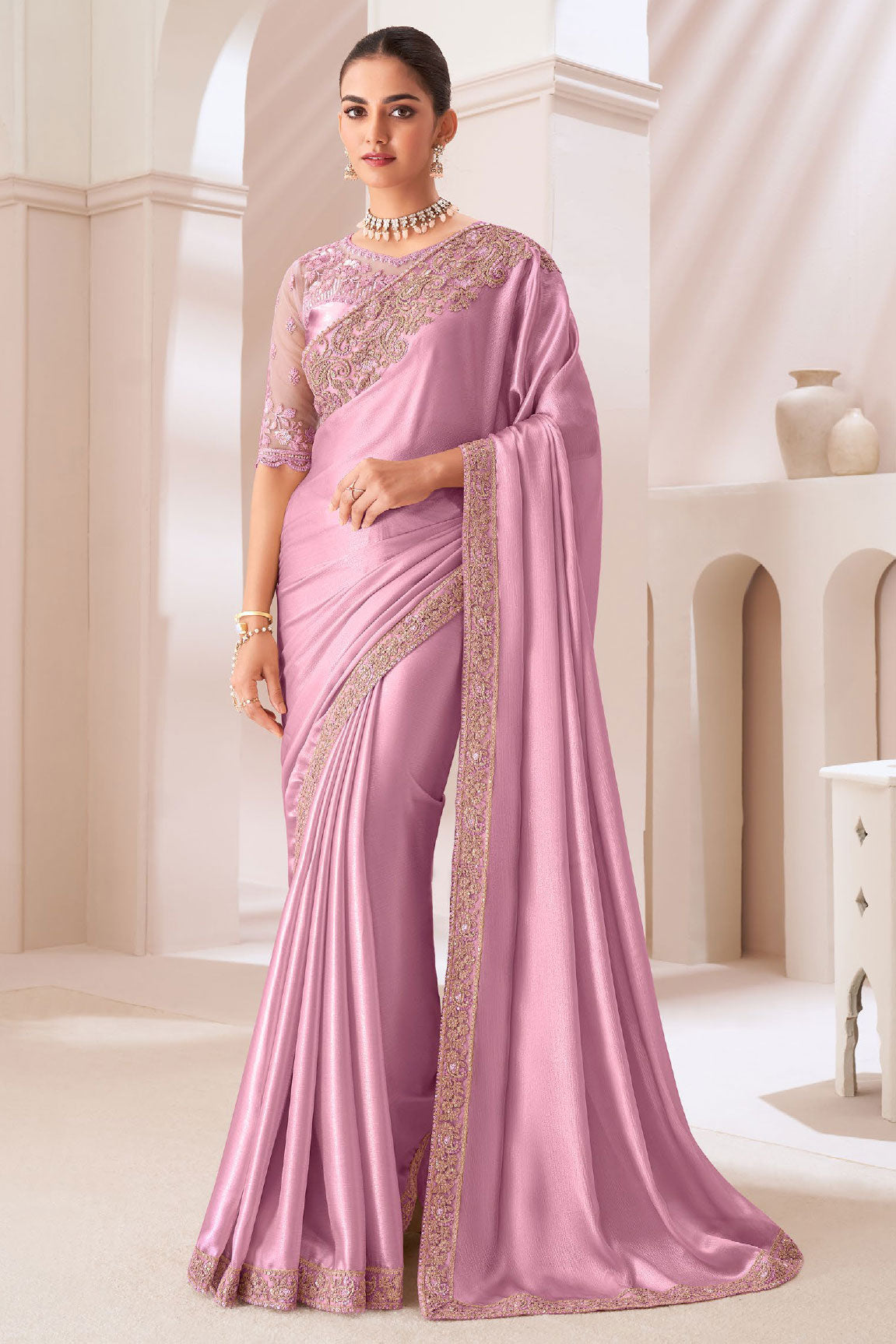 Lavender Embroidered Chiffon Saree-ZB133451_1_SareeButa.com