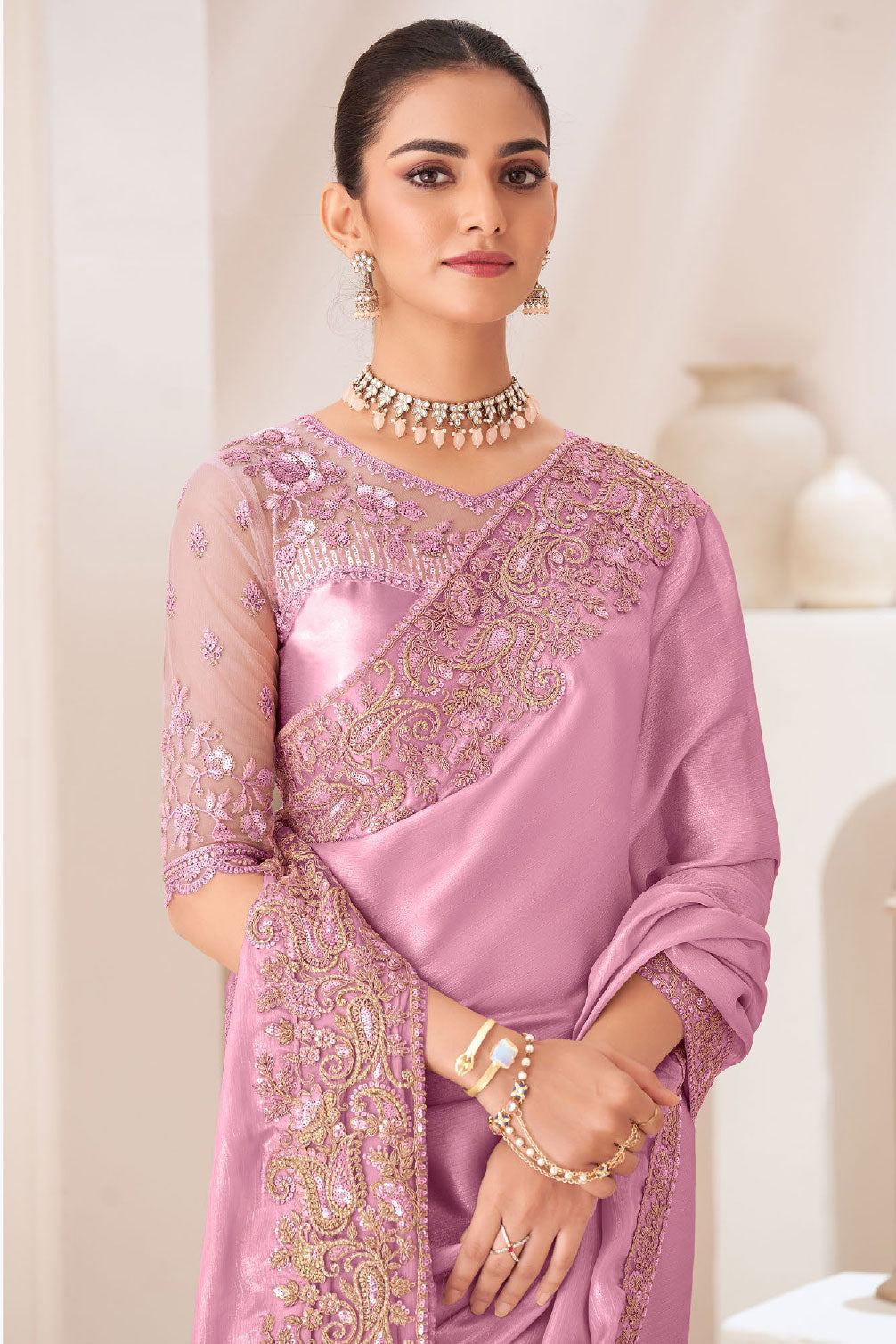 Lavender Embroidered Chiffon Saree-ZB133451_2_SareeButa.com