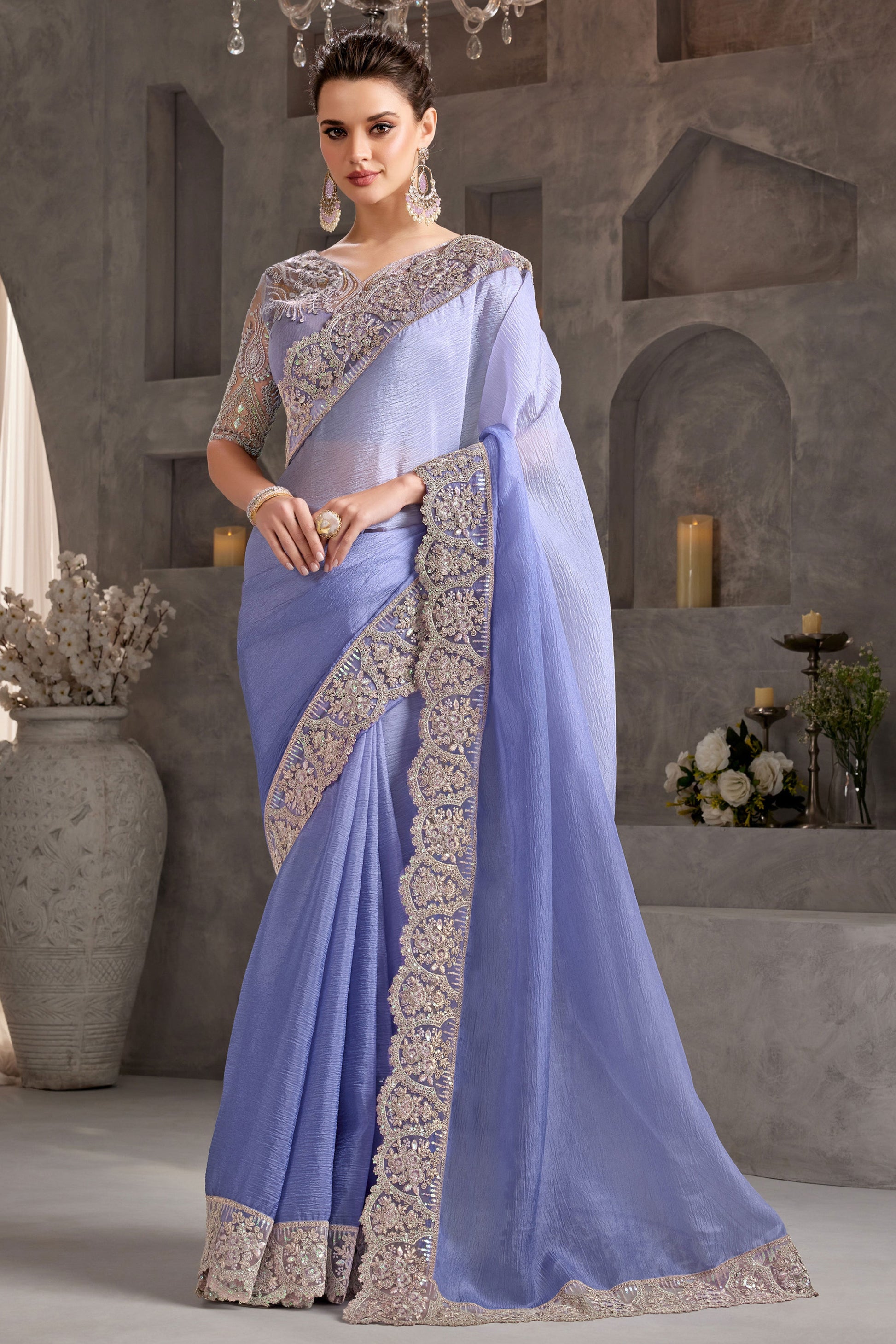 2-Tone Lavender Embroidered Crush Silk Saree-ZB134239_1_SareeButa.com