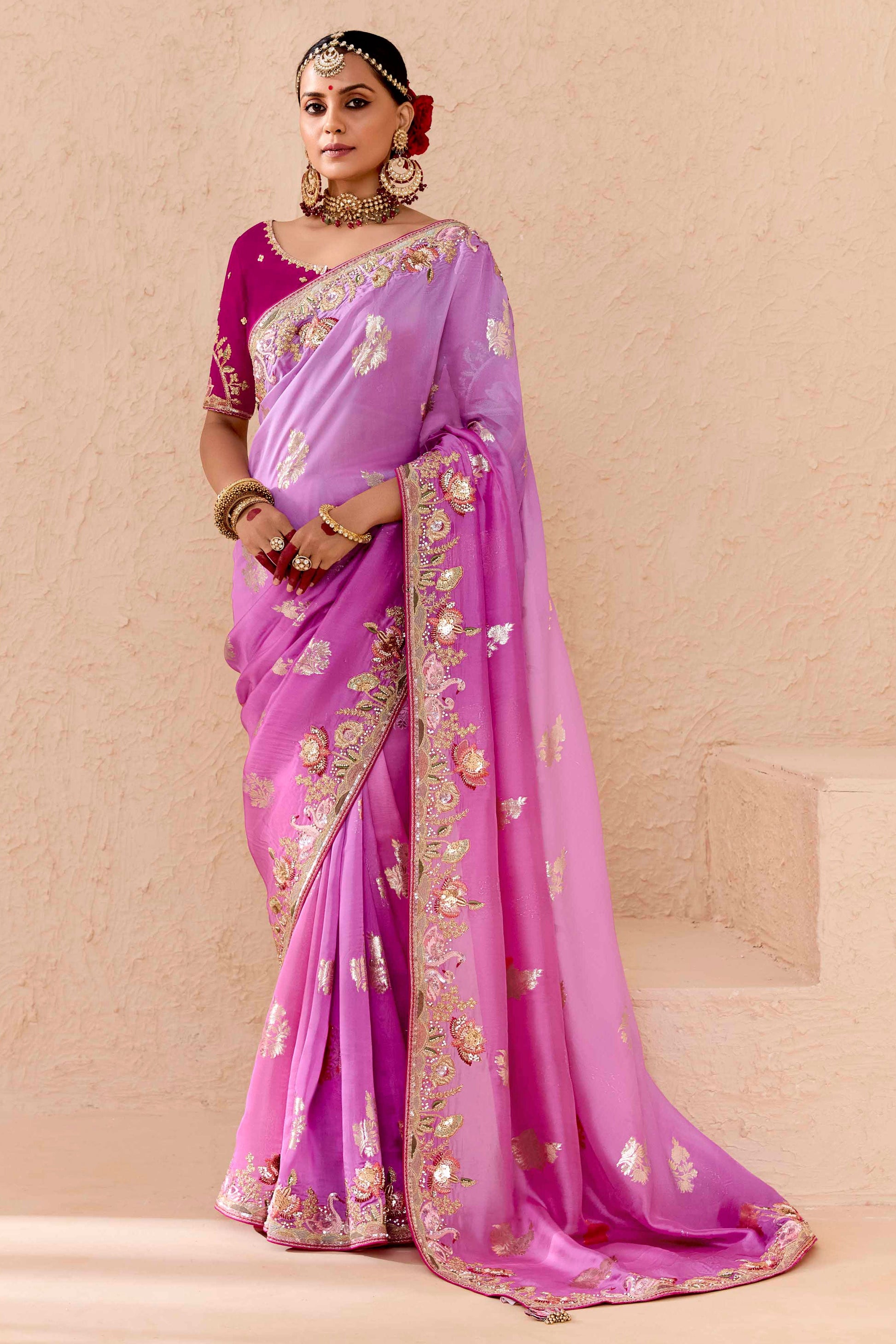 Pink Embroidered Silk Saree-ZB133295_1_SareeButa.Com