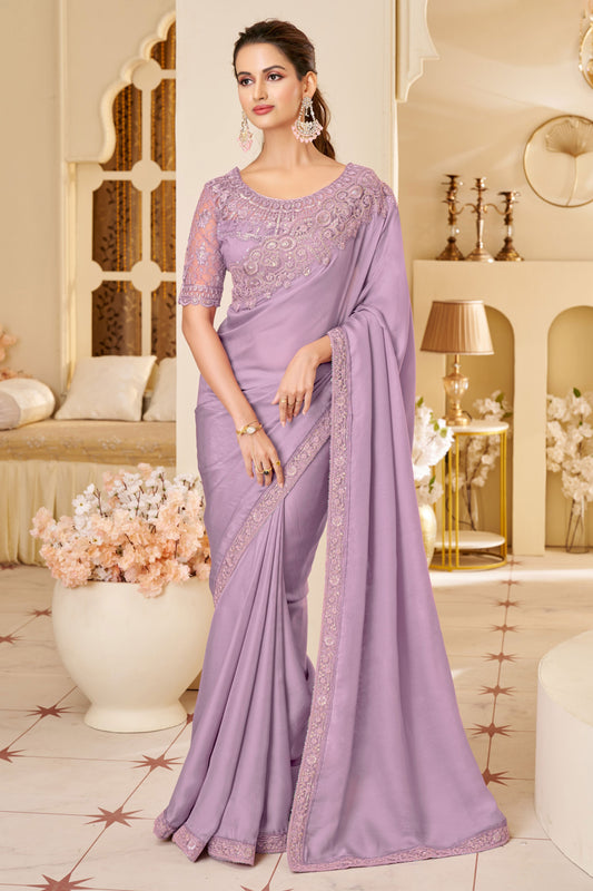 Lavender Embroidered Silk Saree-ZB133544_1_SareeButa.com