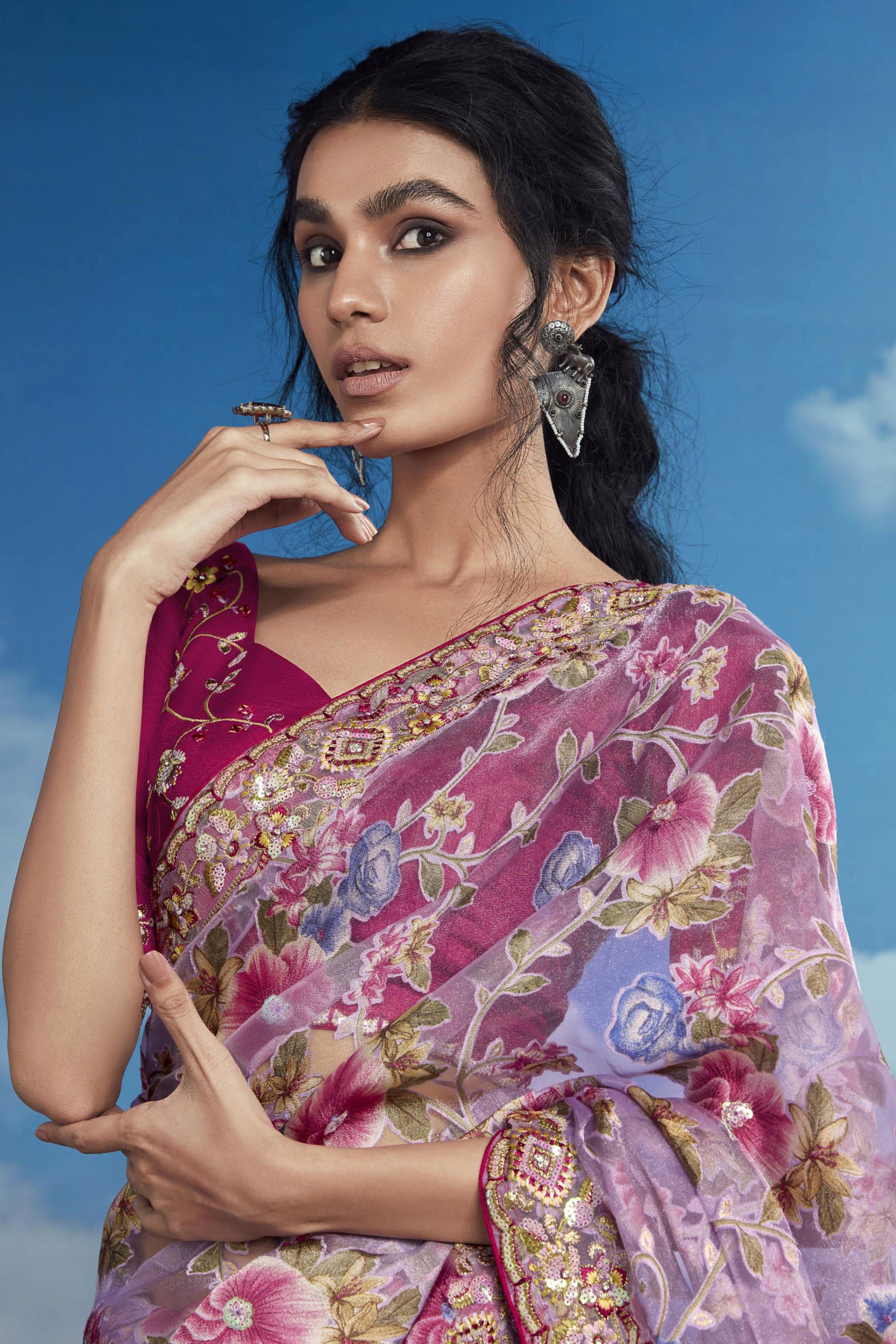 Lavender Organza Brasso Saree-ZB132887_2_SareeButa.com