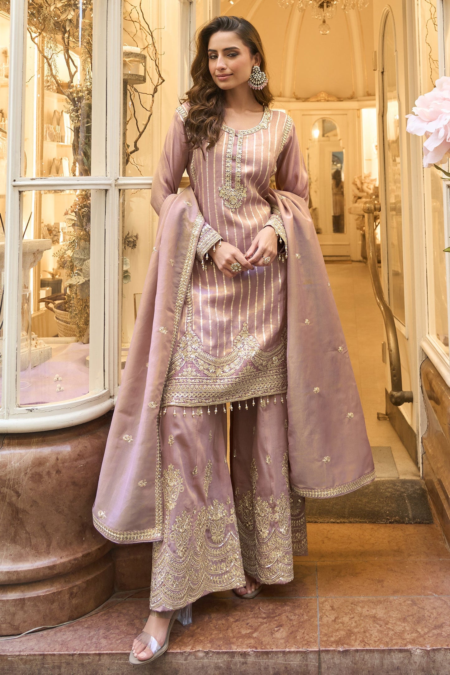 Lavender Pink Readymade Embroidered Viscose Silk Sharara Suit-SS936_3_SareeButa.com