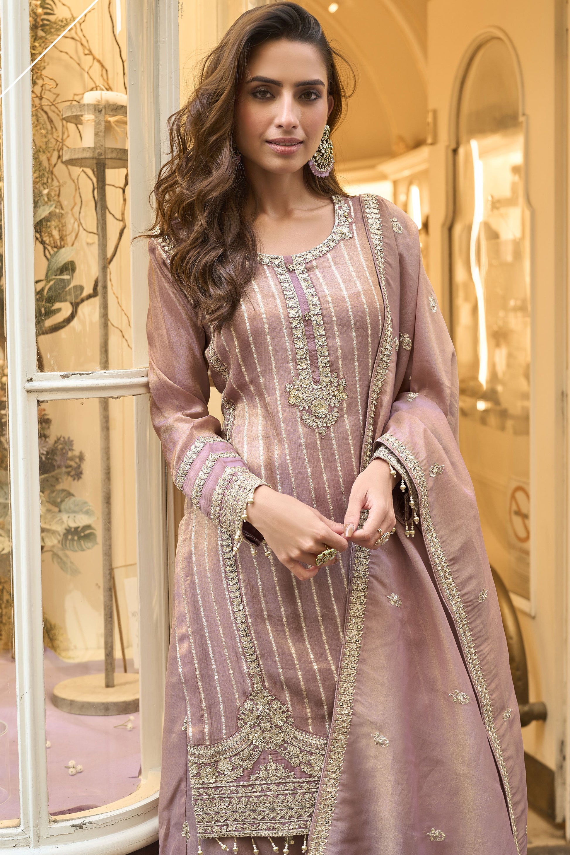 Lavender Pink Readymade Embroidered Viscose Silk Sharara Suit-SS936_4_SareeButa.com