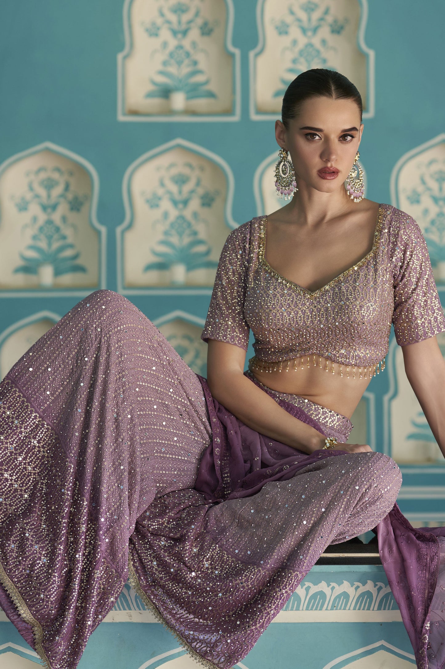 Lavender Readymade Georgette Palazzo Set with Dupatta-SS984_3_SareeButa.com