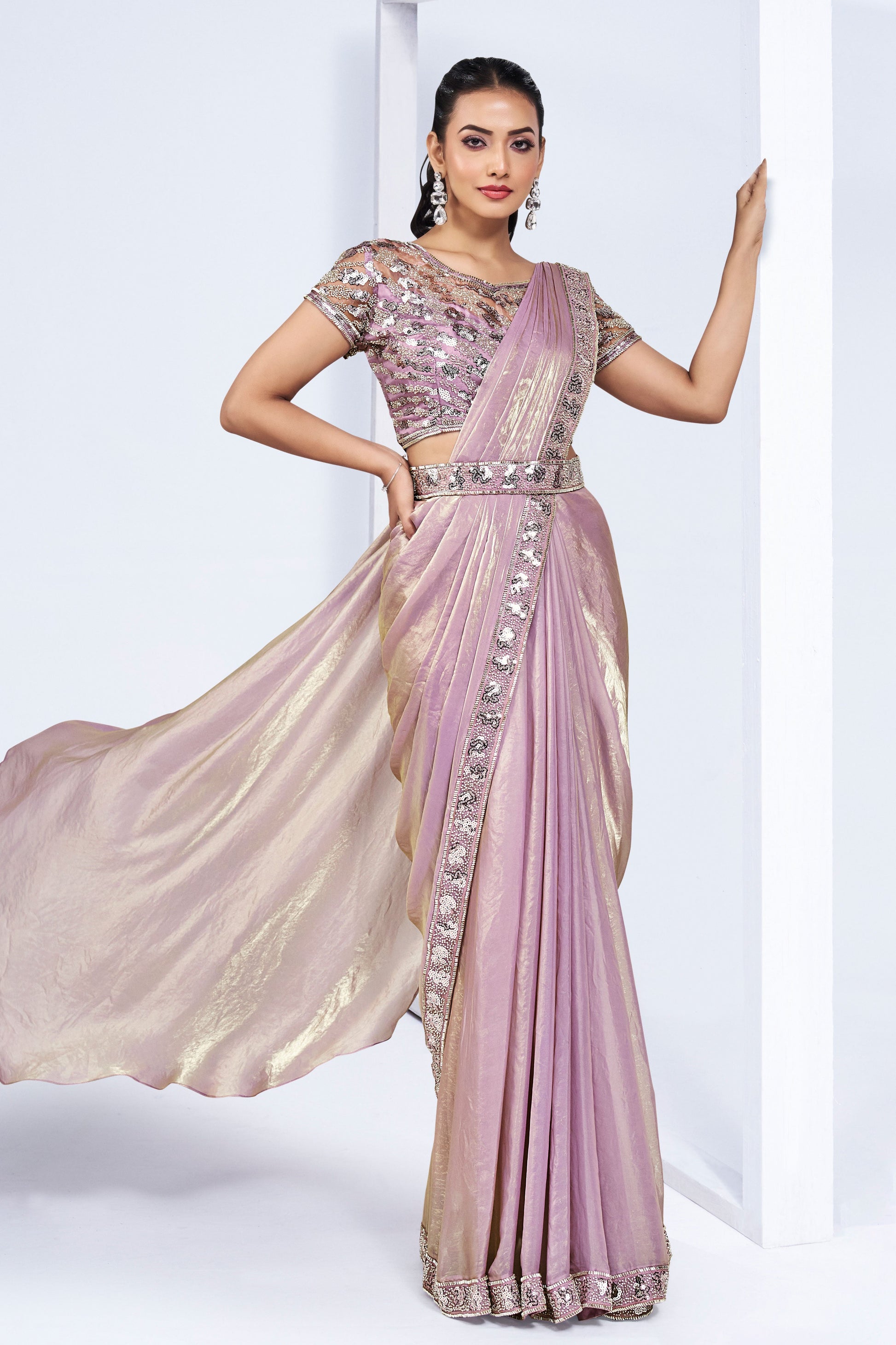 Lavender Satin Silk Readymade Saree-ZB133214_1_SareeButa.com