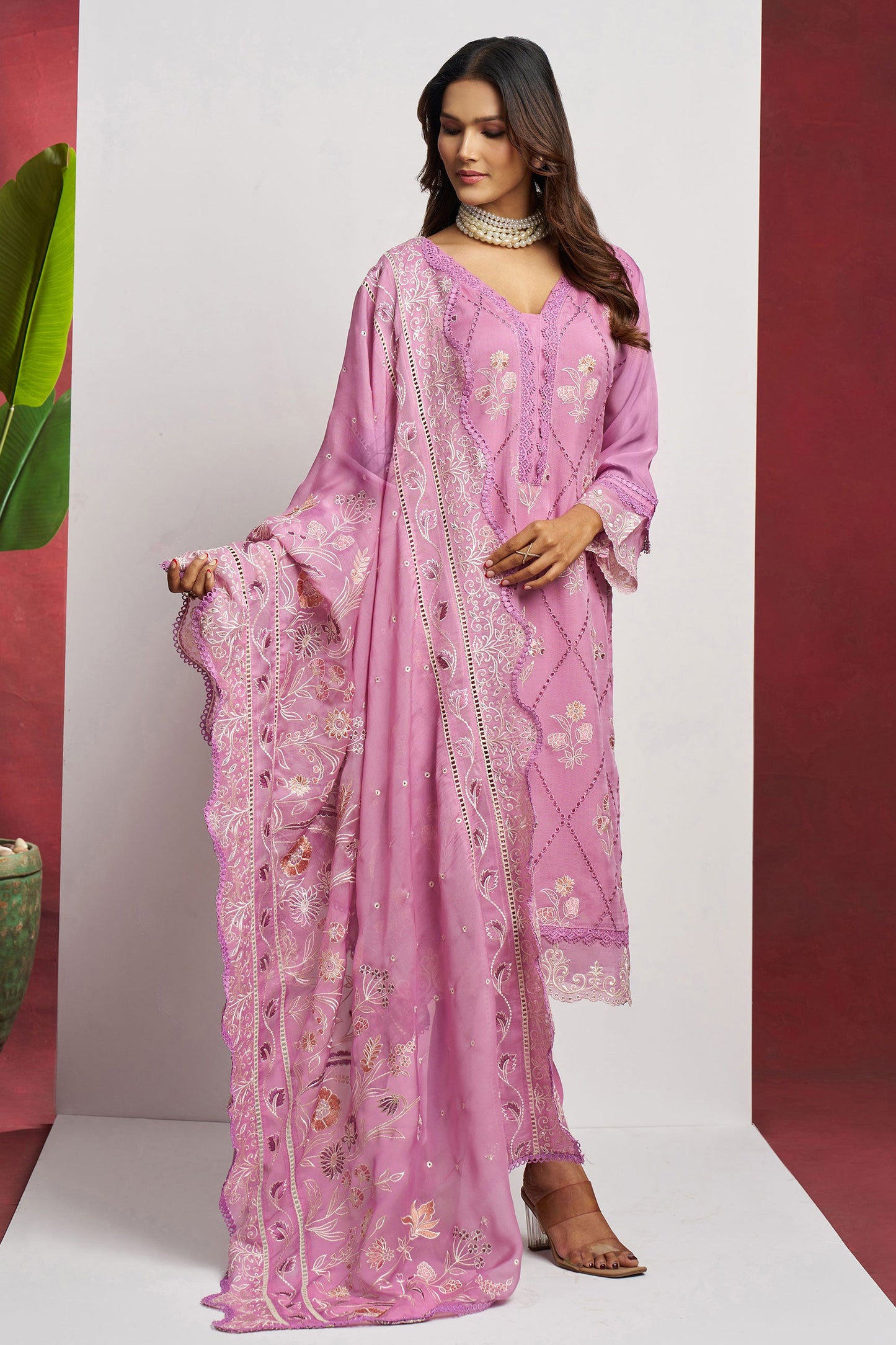 Lavender Unstitched Embroidered Organza Salwar Suit-SS180_1_SareeButa.com