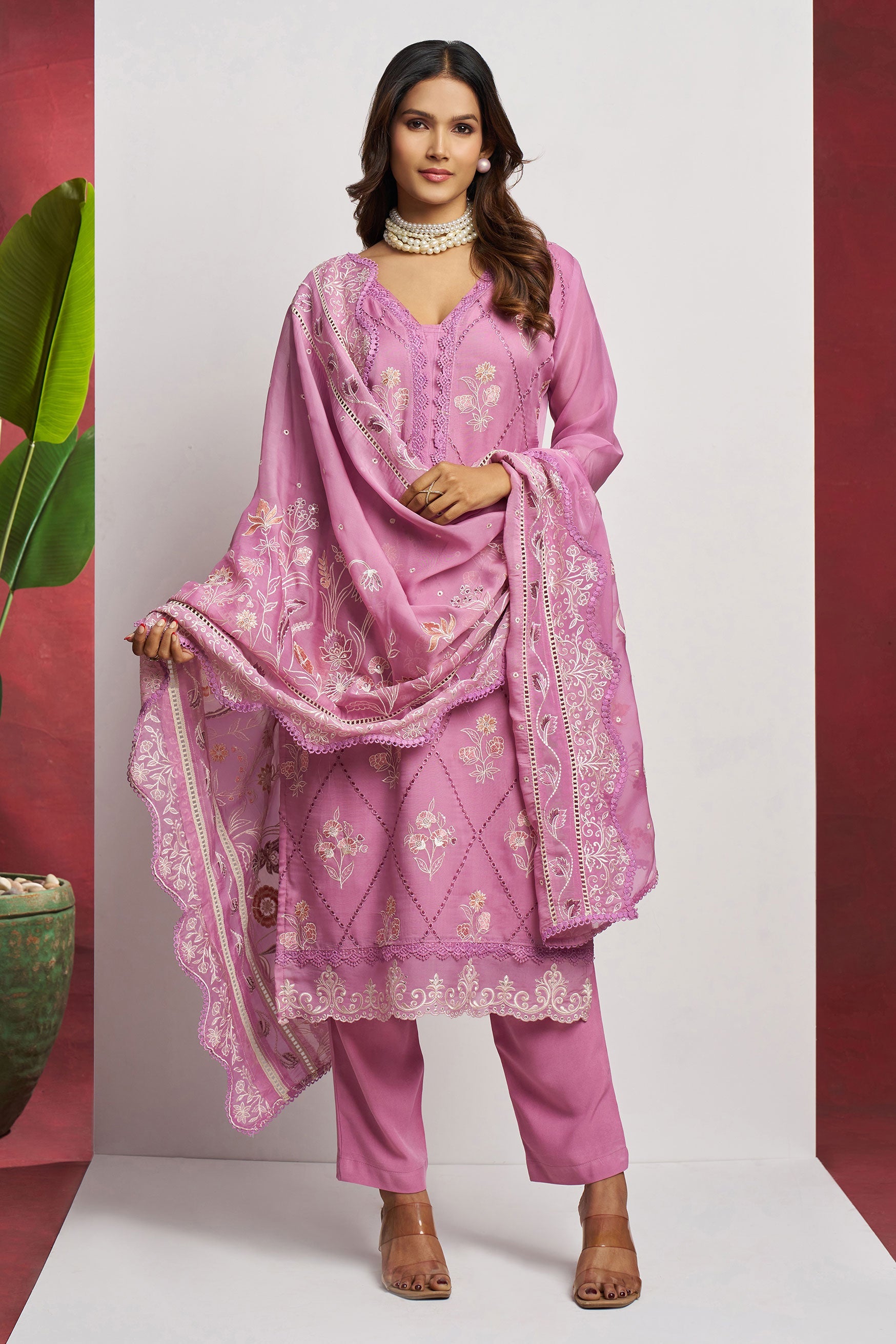 Lavender Unstitched Embroidered Organza Salwar Suit-SS180_2_SareeButa.com
