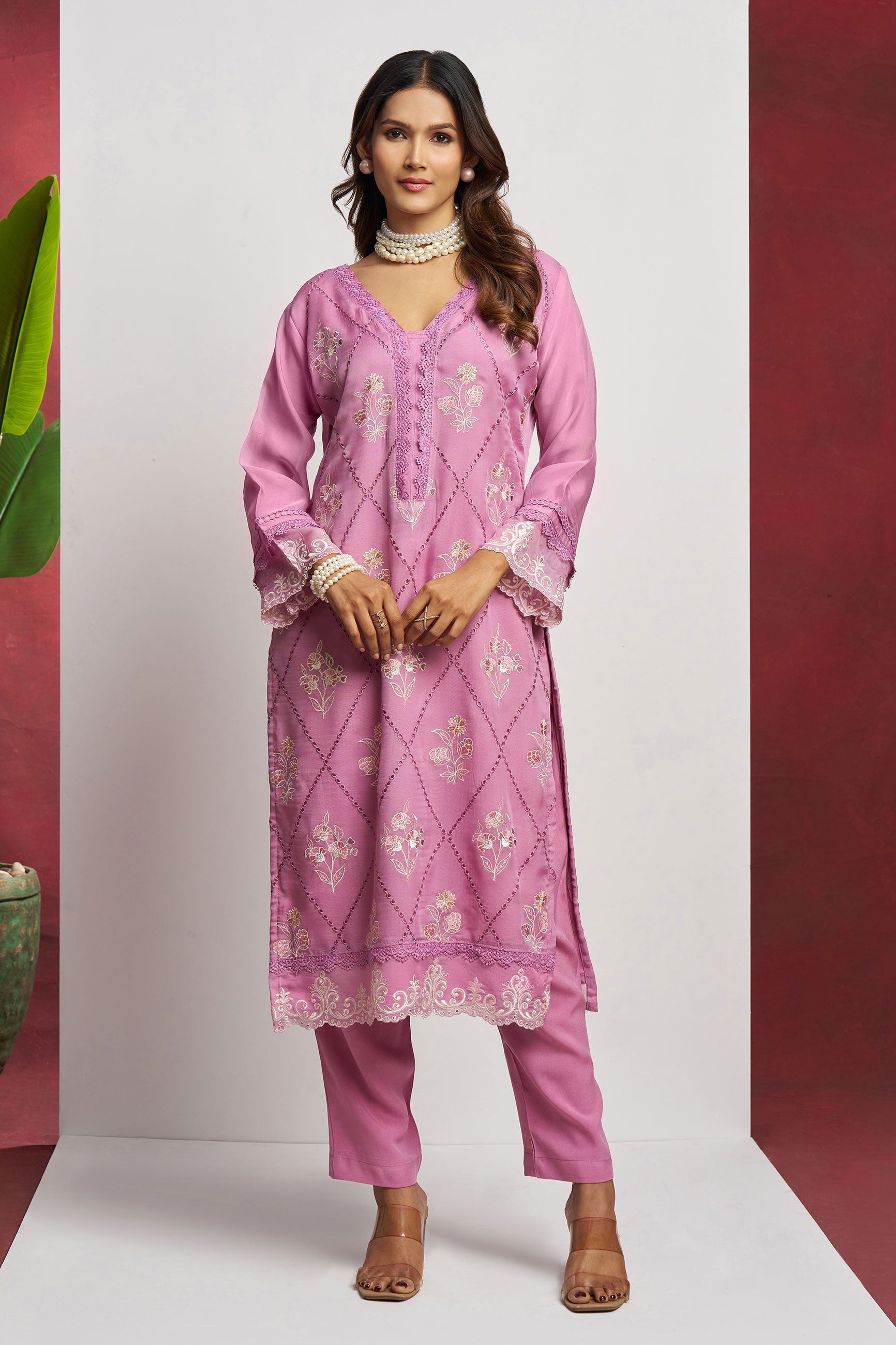 Lavender Unstitched Embroidered Organza Salwar Suit-SS180_4_SareeButa.com