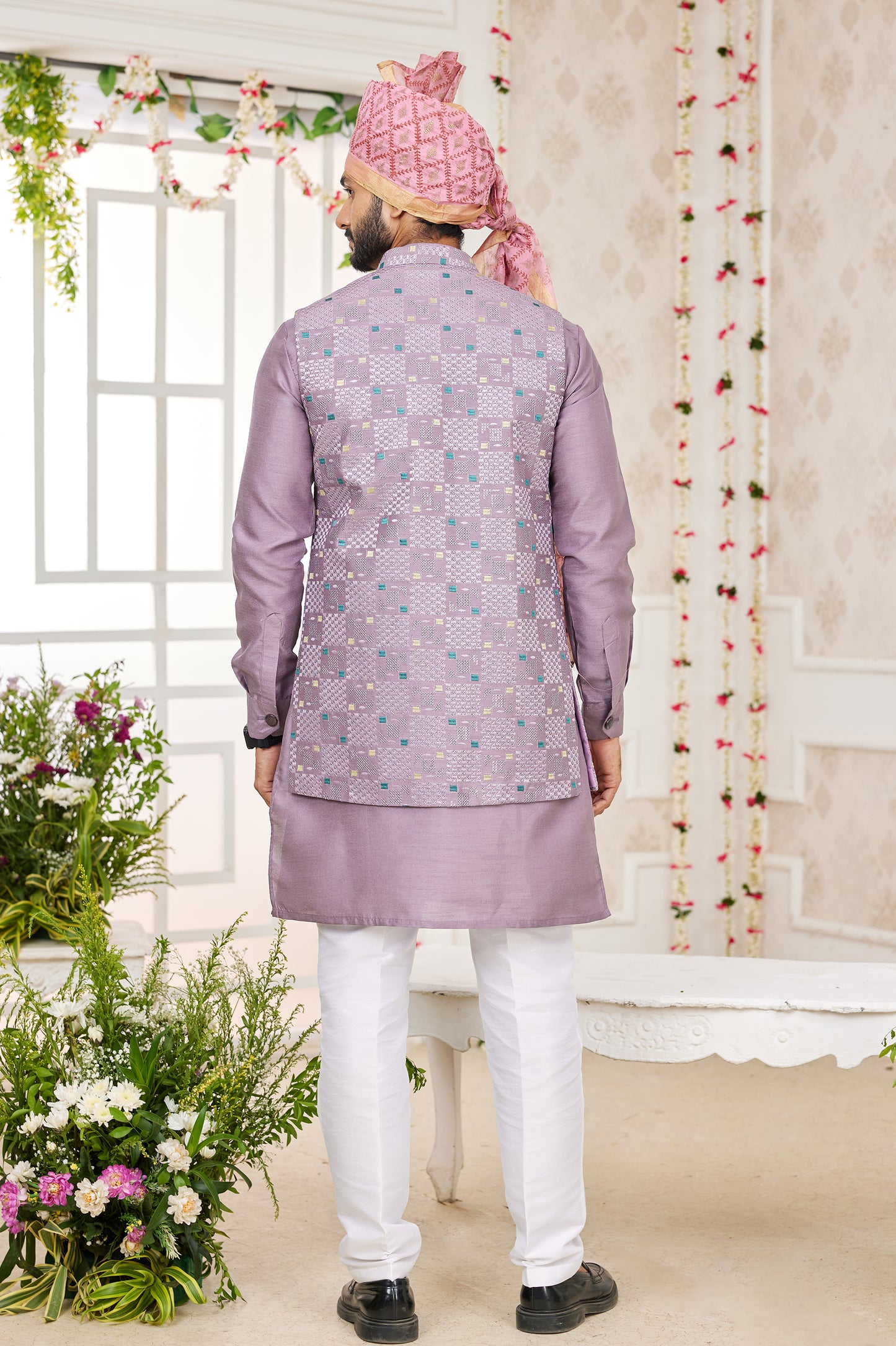 Lavender Banarasi Silk Kurta Pajama With Jacket-SAR11404_2_SareeButa.com