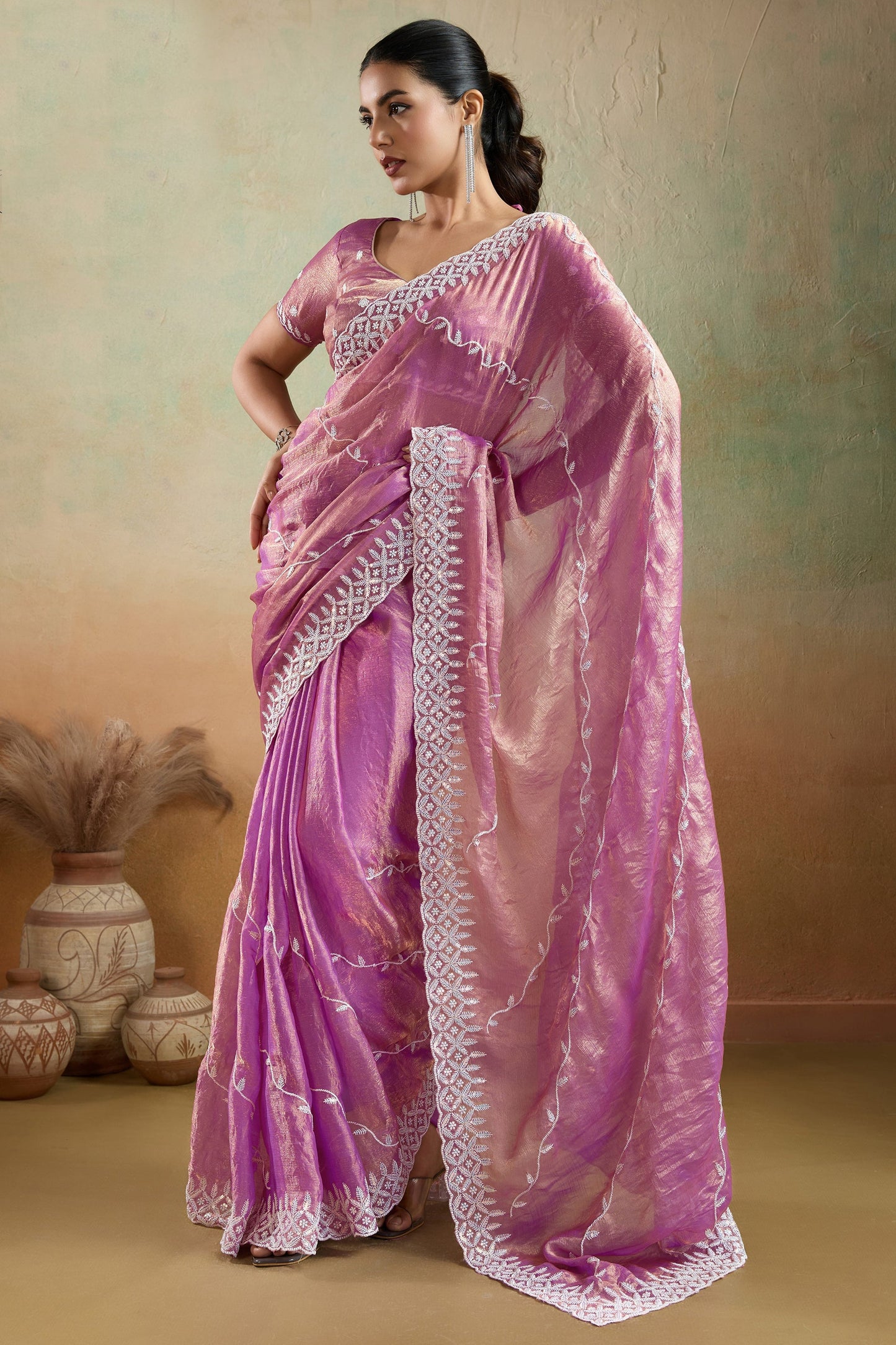 Lavender Embroidered Chiffon Saree-SAR10420_1_SareeButa.com