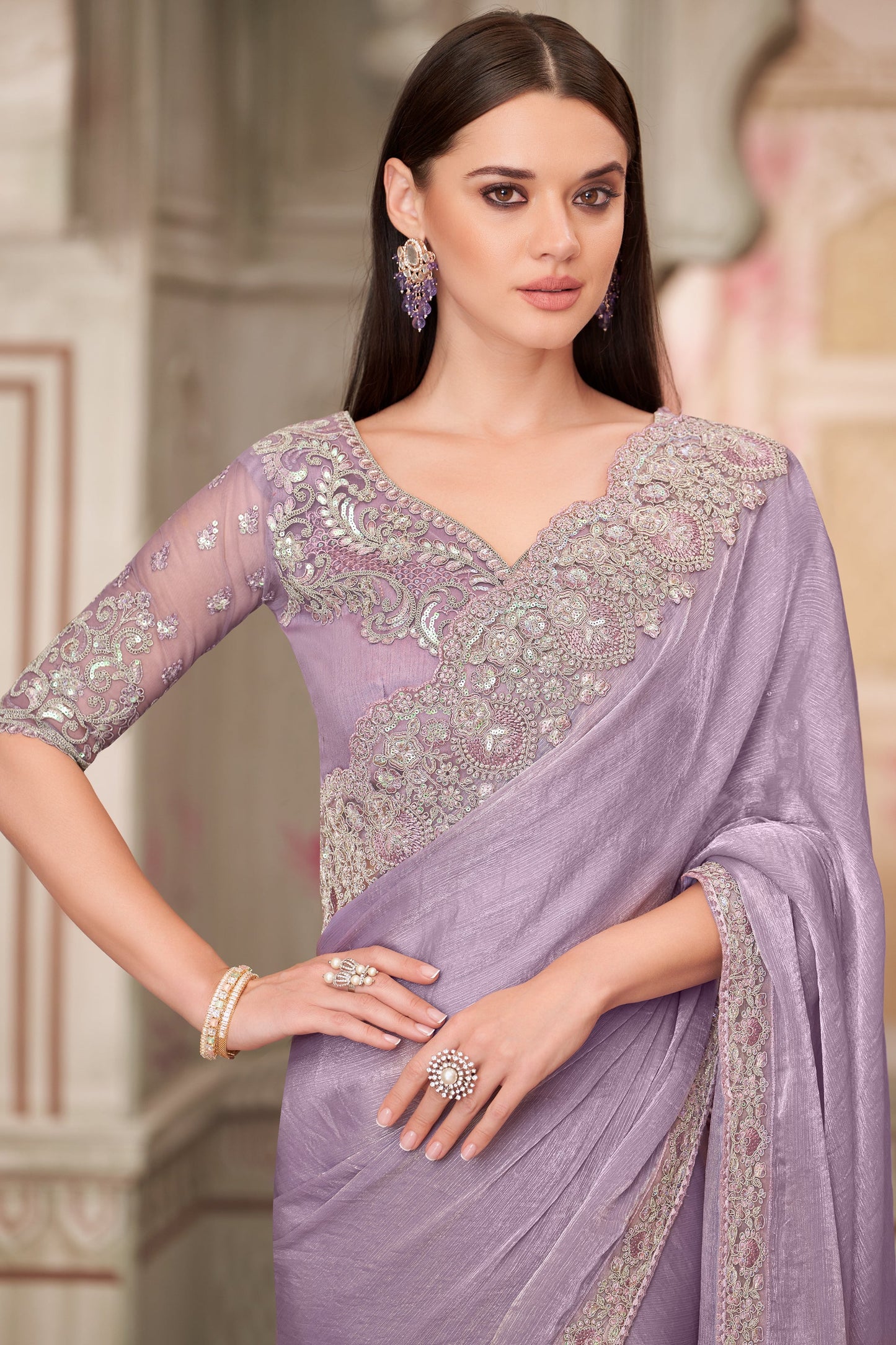 Lavender Embroidered Chiffon Silk Saree-ZB134560_2_SareeButa.com