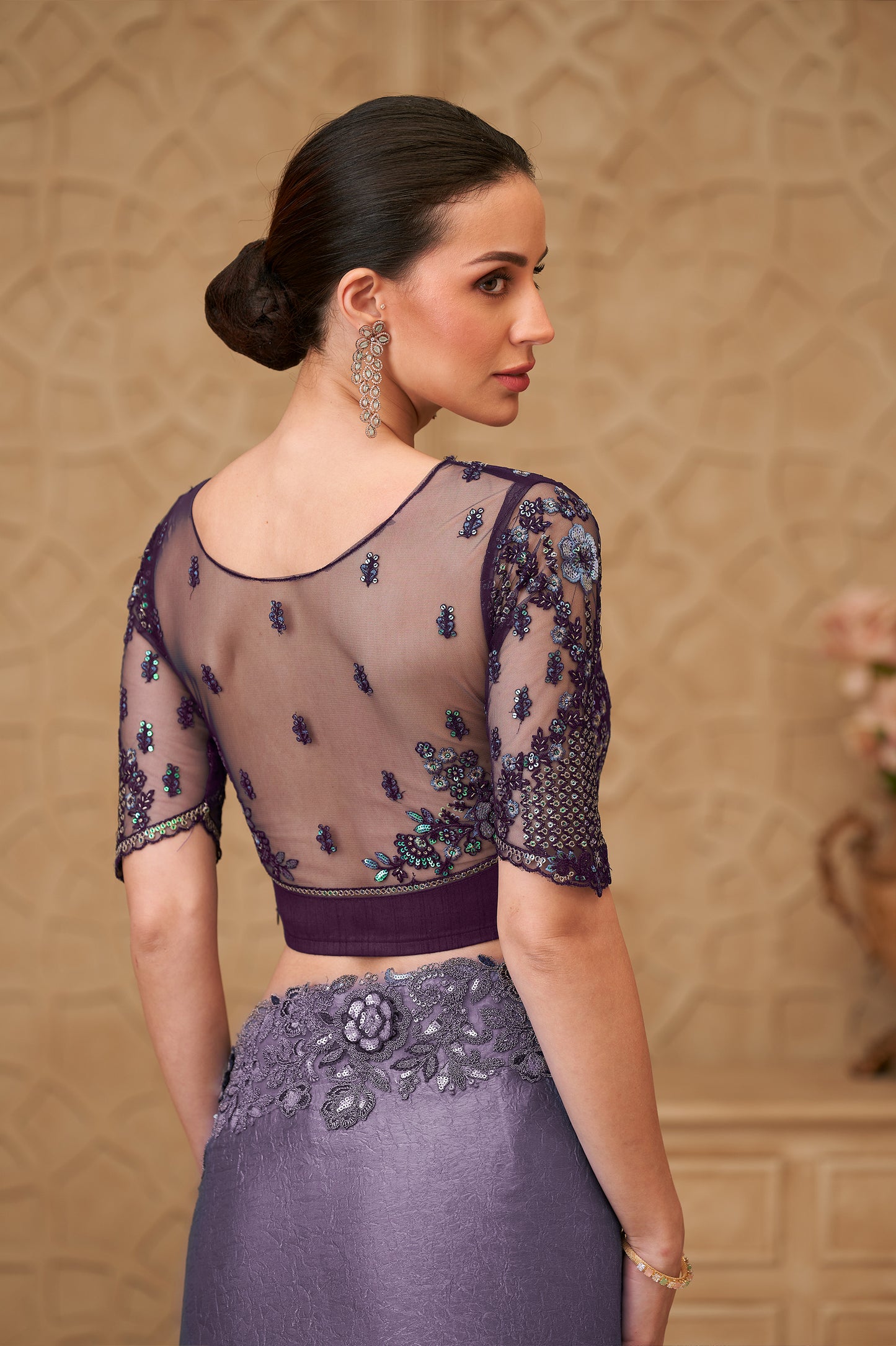 Lavender Embroidered Crush Satin Georgette Saree-SAR12463_4_SareeButa.com