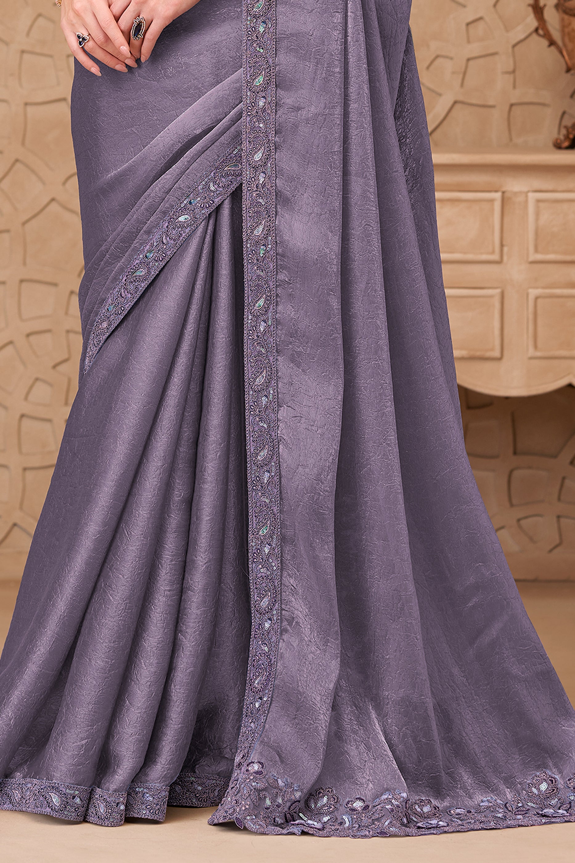 Lavender Embroidered Crush Satin Georgette Saree-SAR12463_5_SareeButa.com