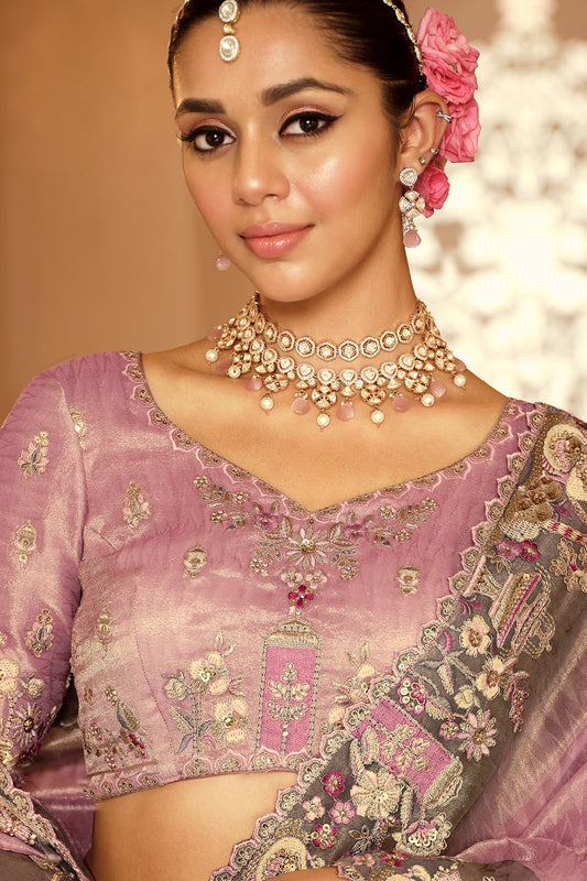 Lavender Embroidered Jacquard Viscose Silk Saree-SAR10371_2_SareeButa.com