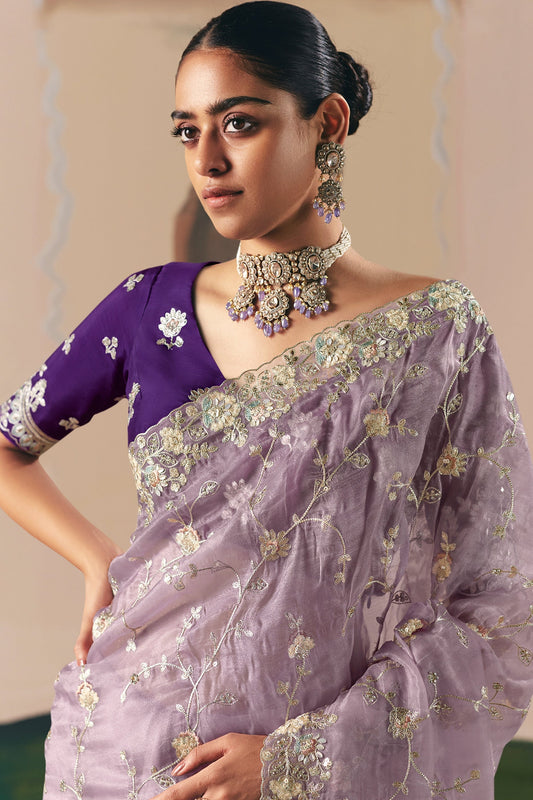 Lavender Embroidered Organza Saree-SAR10548_2_SareeButa.com