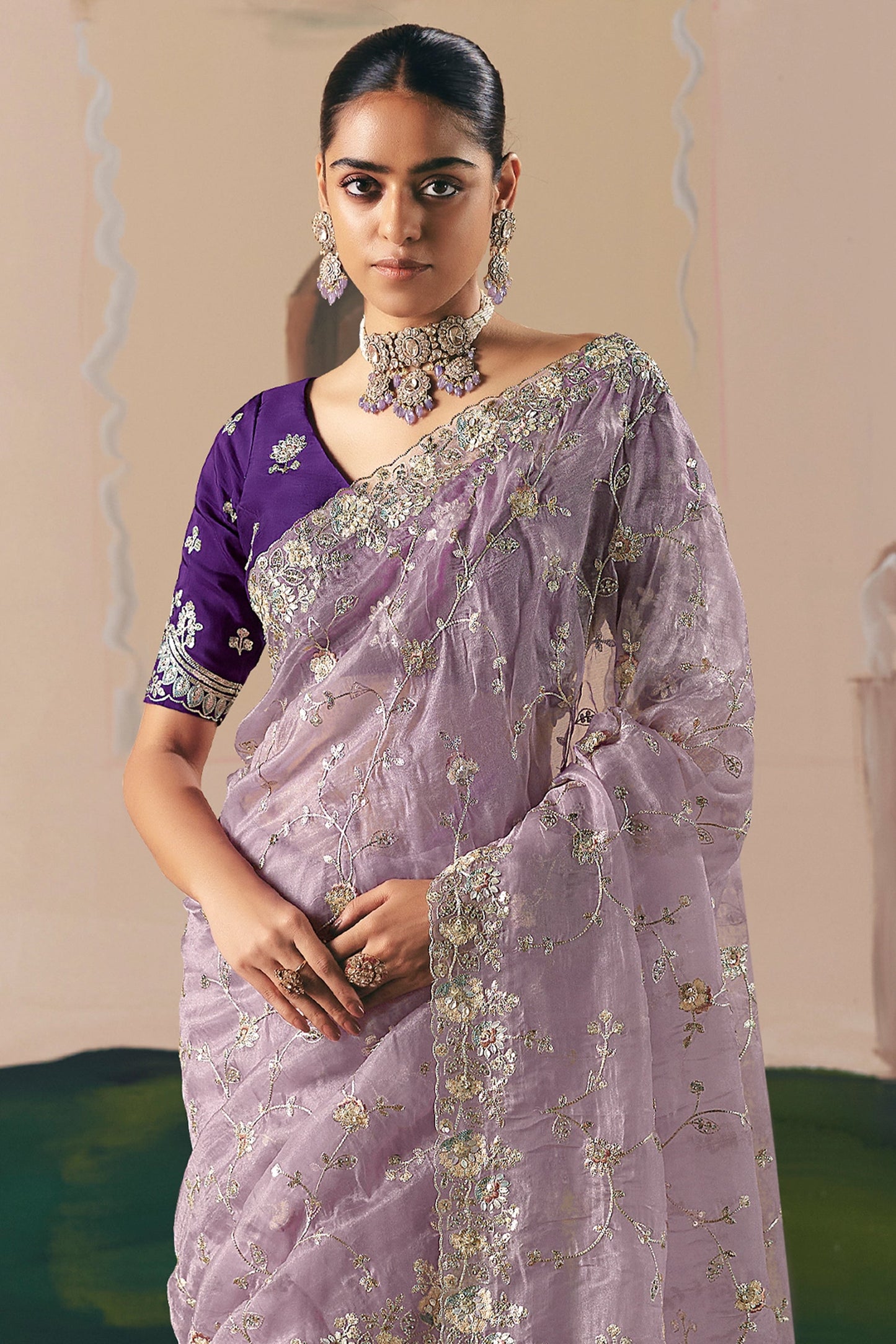 Lavender Embroidered Organza Saree-SAR10548_5_SareeButa.com
