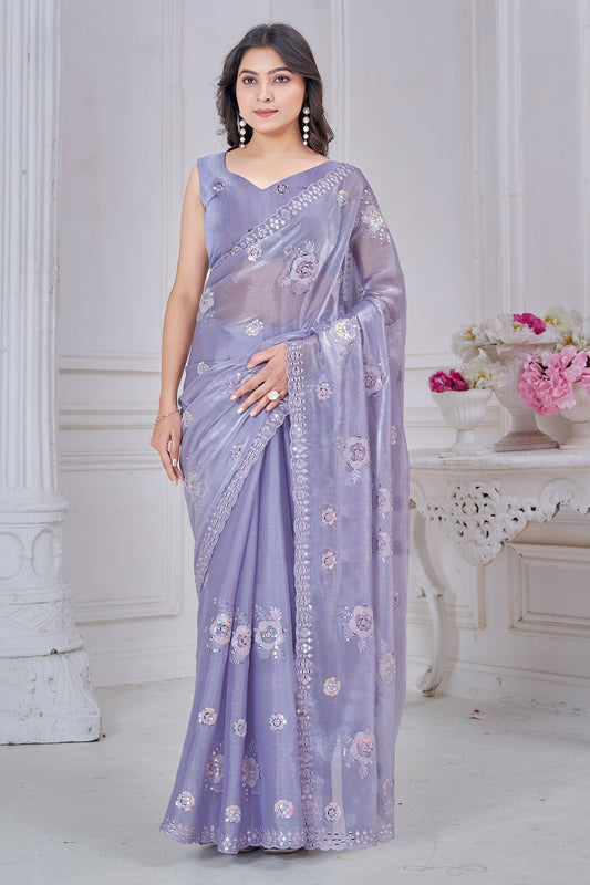 Lavender Embroidered Organza Saree-SAR10754_1_SareeButa.com