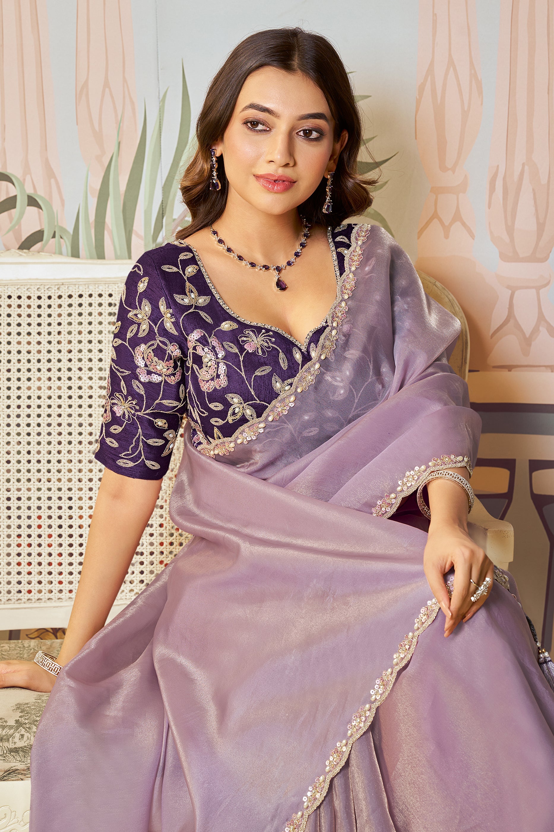 Lavender Embroidered Organza Silk Saree-SAR10472_2_SareeButa.com