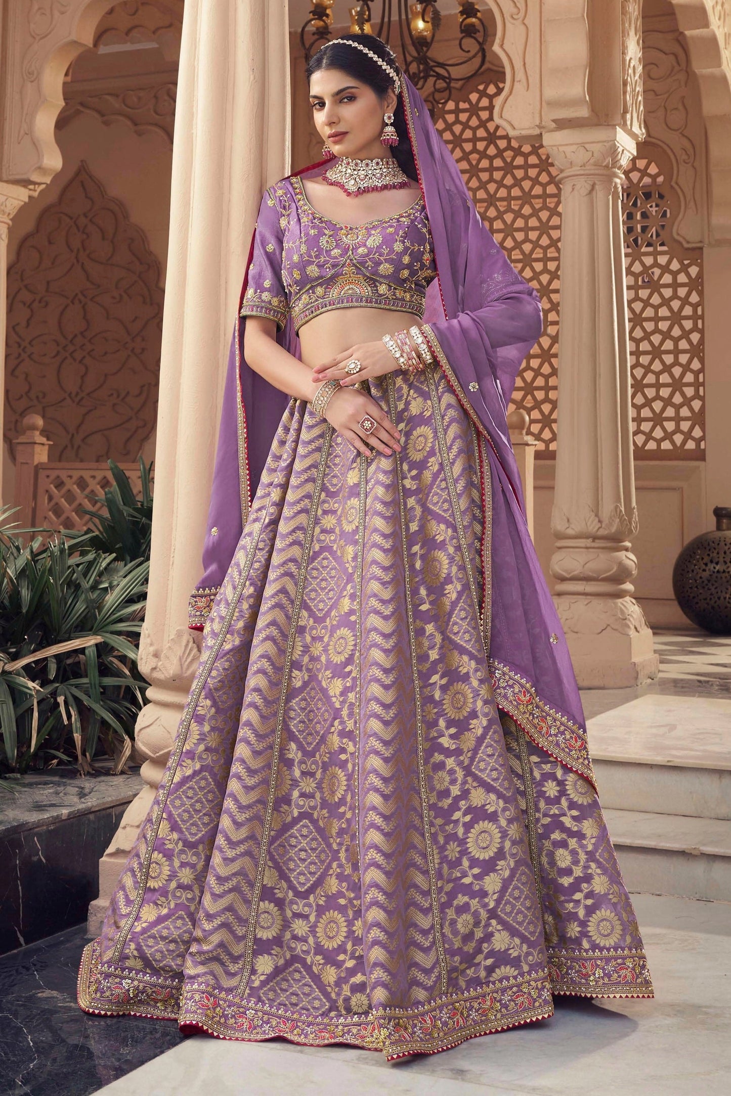 Lavender Embroidered Semi-Stitched Viscose Silk Lehenga-SAR10349_1_SareeButa.com