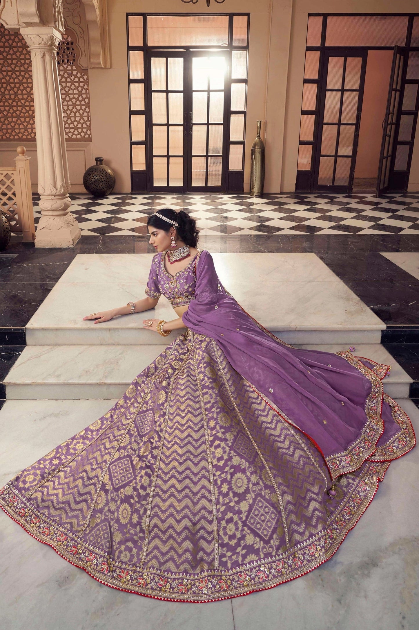Lavender Embroidered Semi-Stitched Viscose Silk Lehenga-SAR10349_4_SareeButa.com