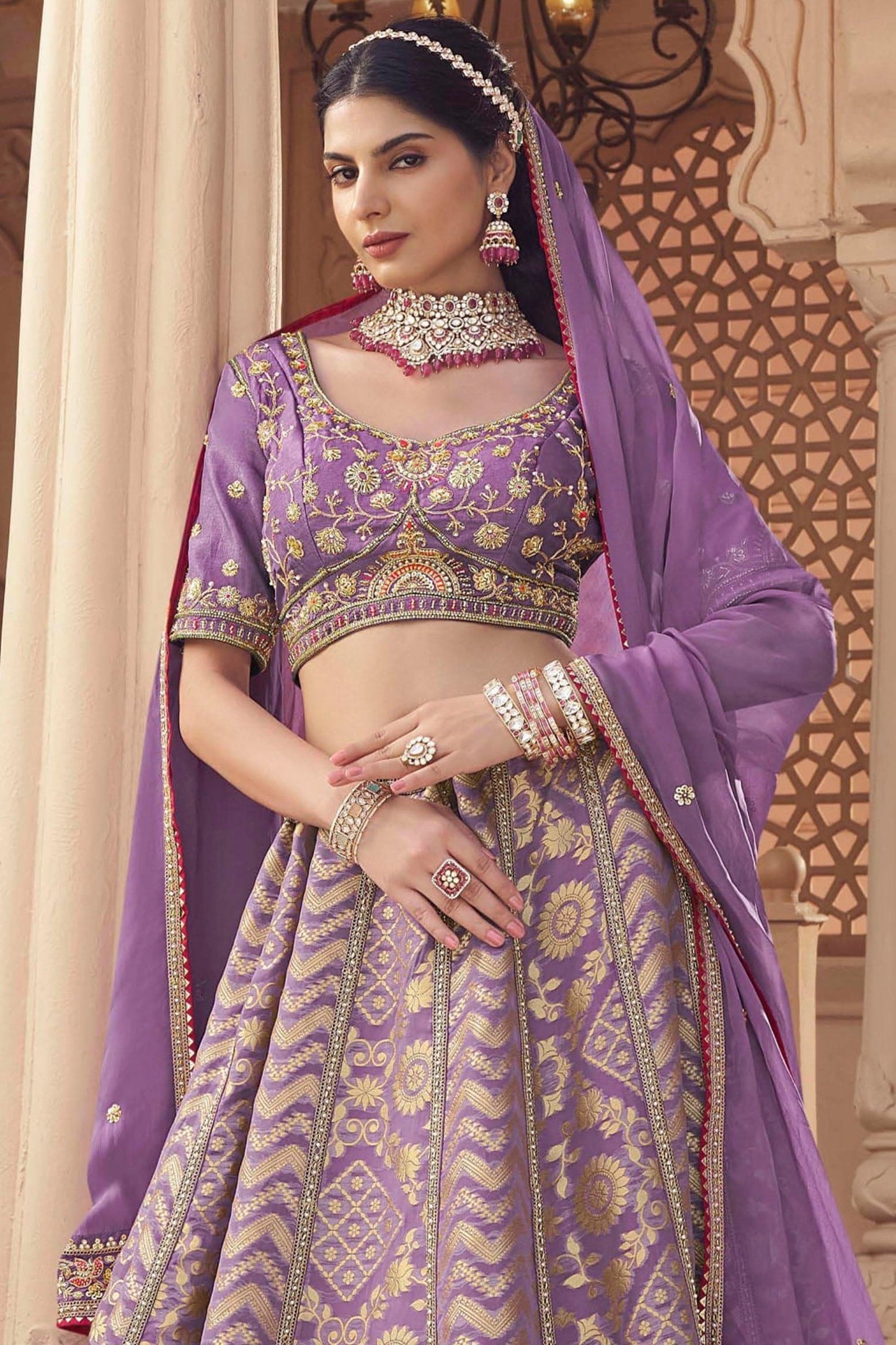 Lavender Embroidered Semi-Stitched Viscose Silk Lehenga-SAR10349_5_SareeButa.com