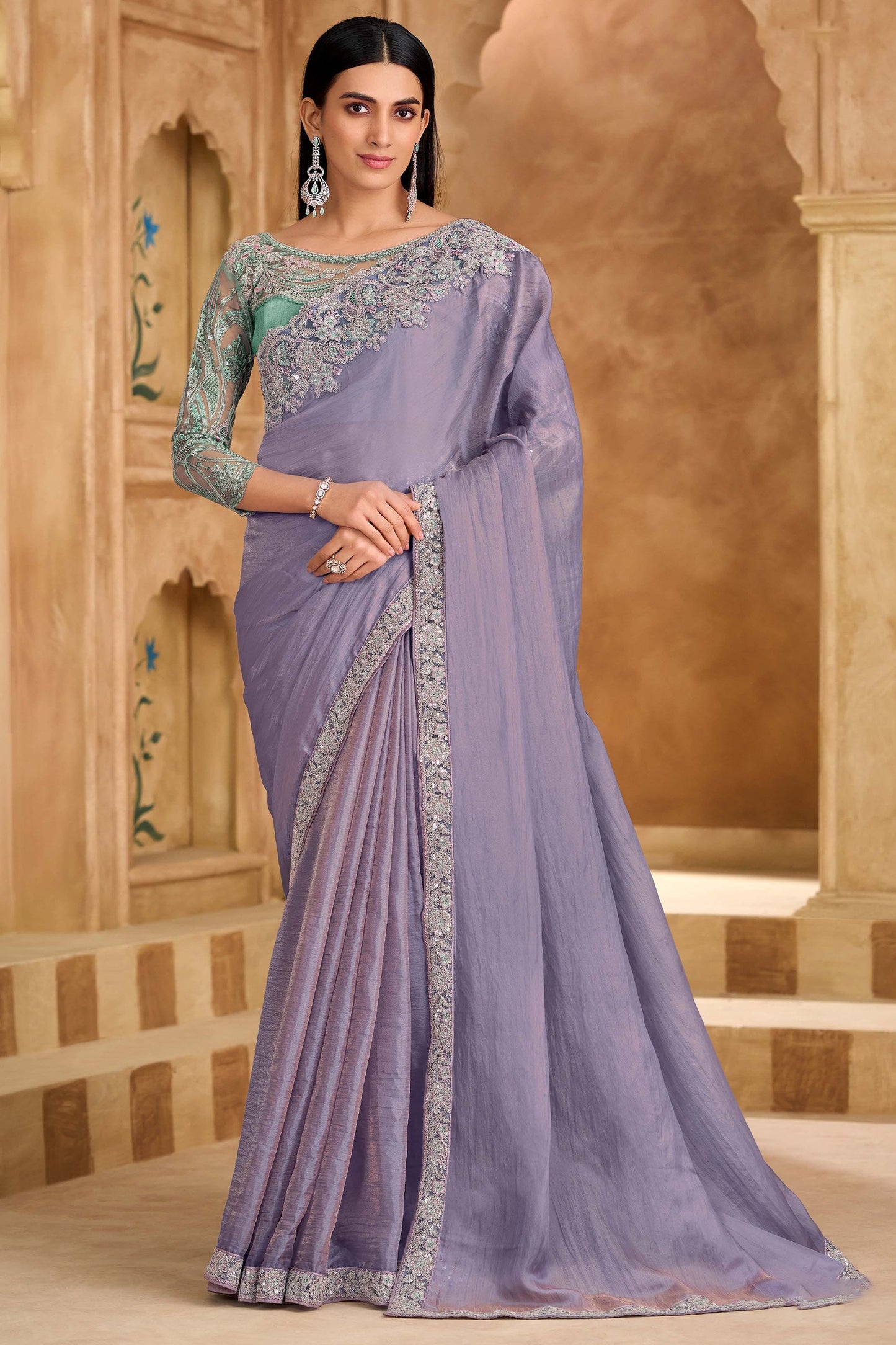 Lavender Embroidered Tissue Georgette Saree-SAR11708_1_SareeButa.com