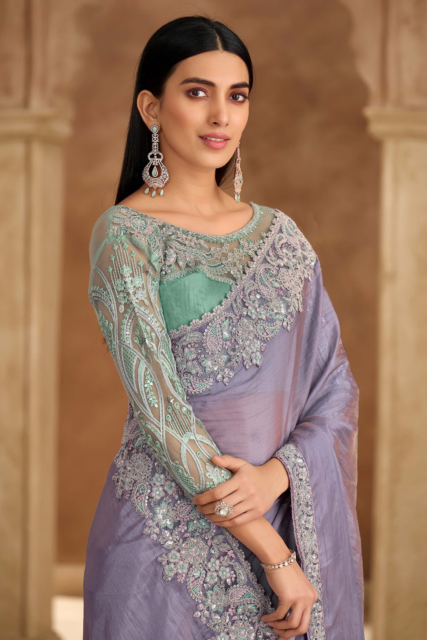 Lavender Embroidered Tissue Georgette Saree-SAR11708_2_SareeButa.com