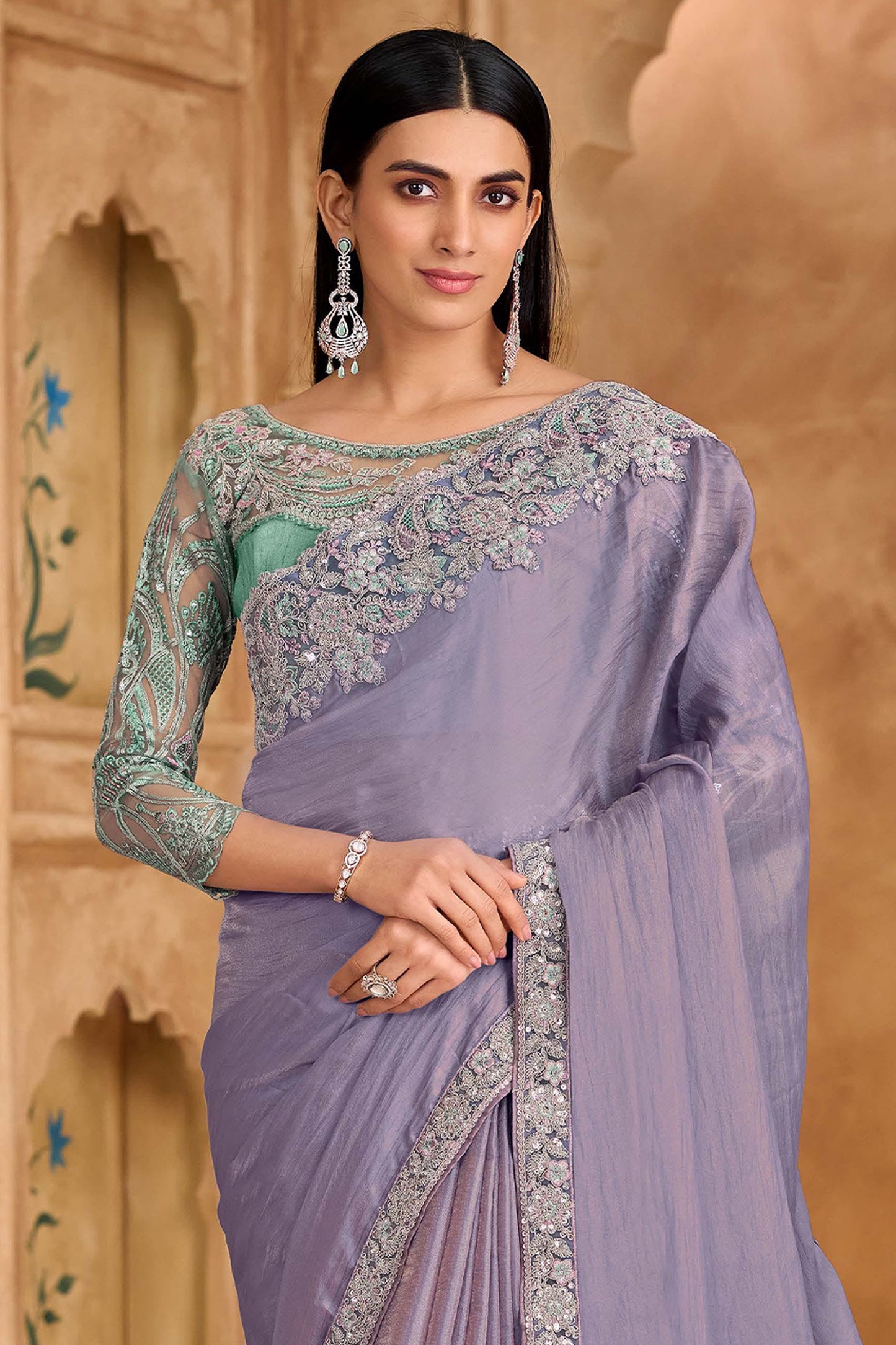 Lavender Embroidered Tissue Georgette Saree-SAR11708_3_SareeButa.com