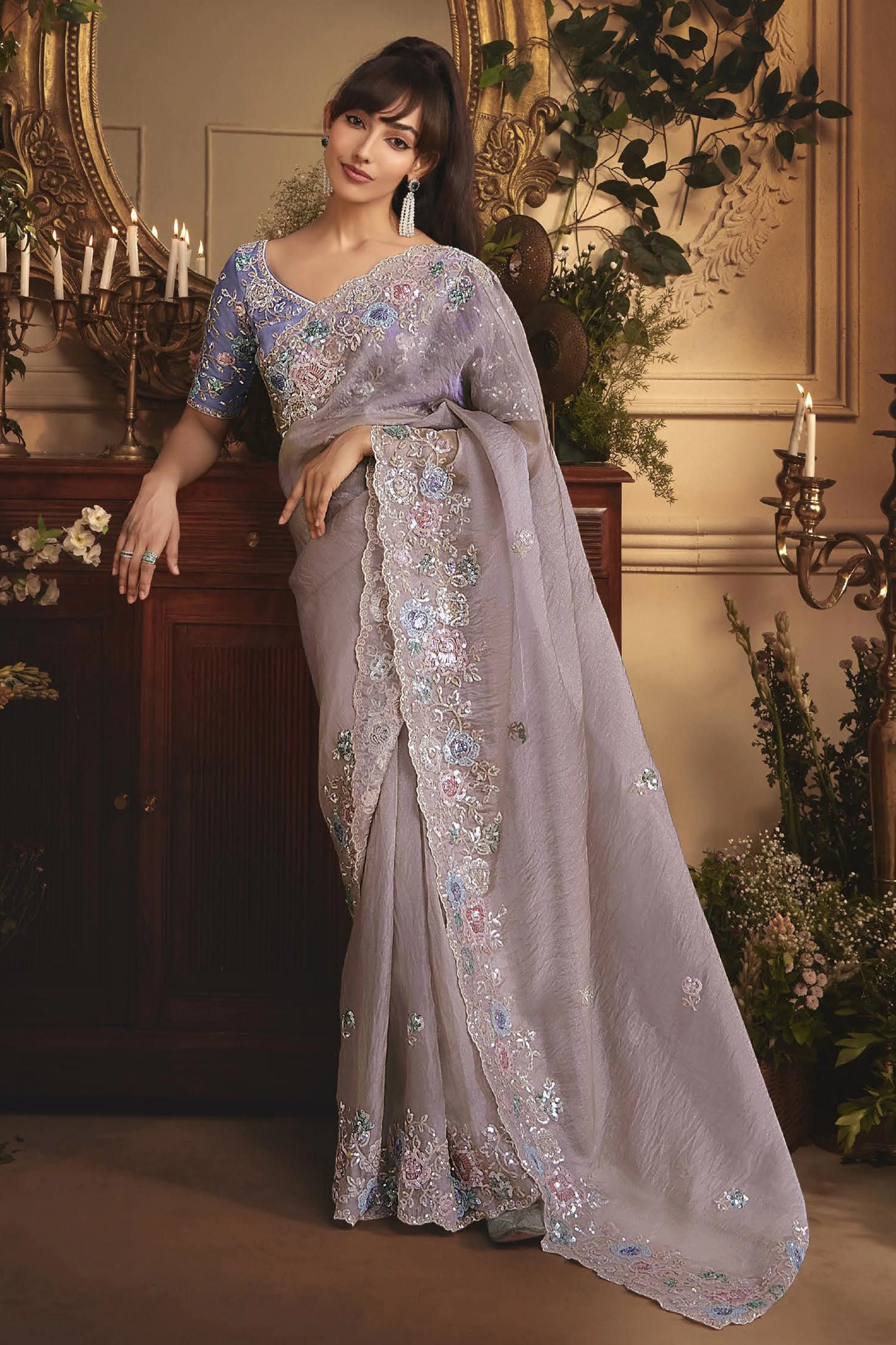 Lavender Embroidered Tissue Organza Saree-SAR10245_1_SareeButa.com