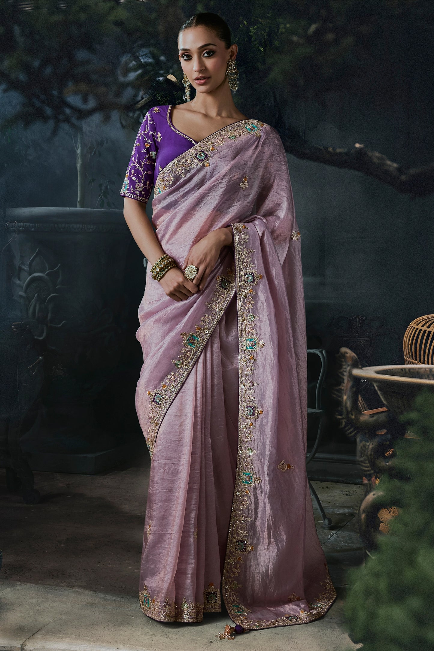 Lavender Embroidered Tissue Organza Saree-SAR13107_1_SareeButa.com
