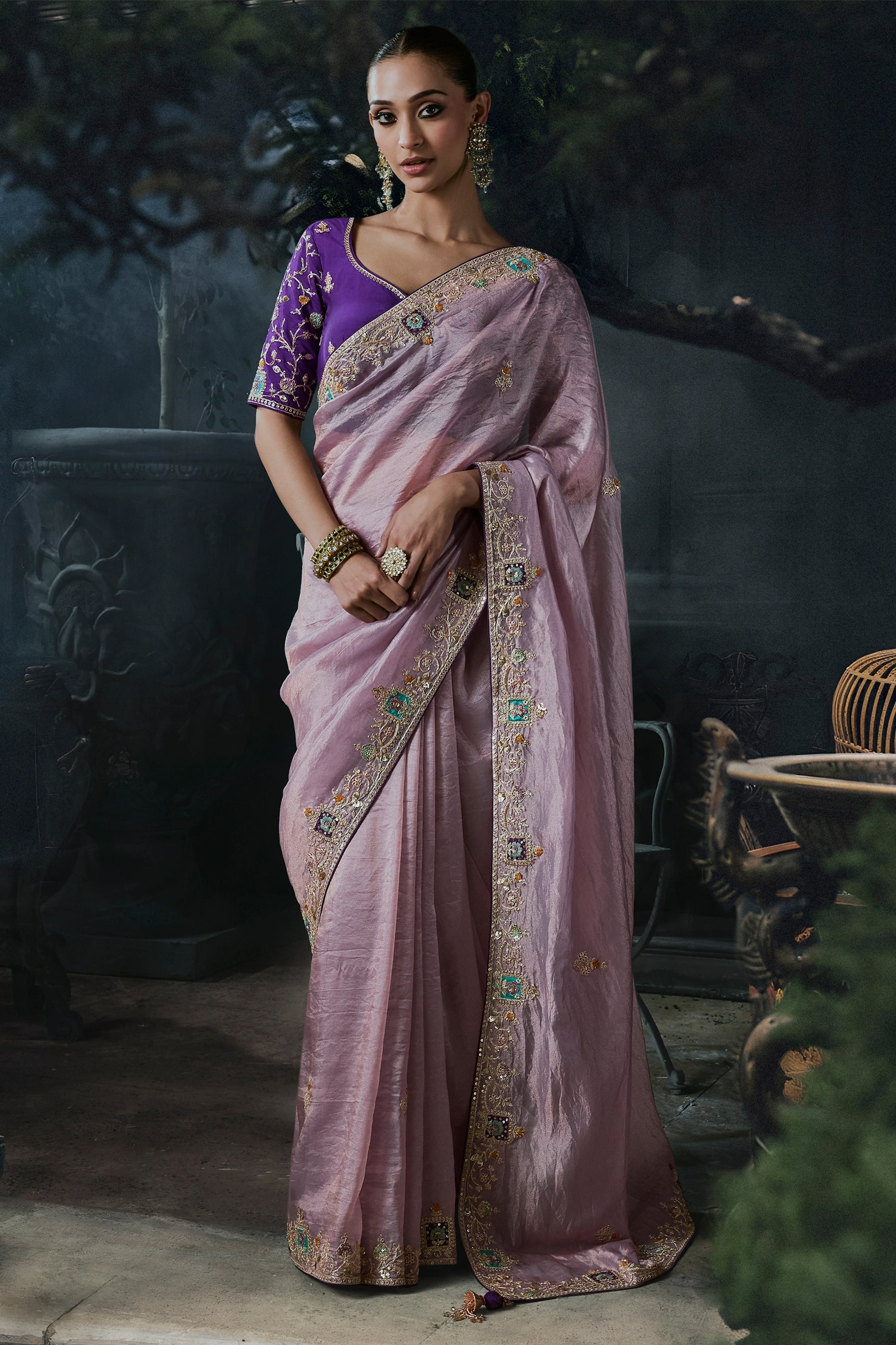Lavender Embroidered Tissue Organza Saree-SAR13107_1_SareeButa.com
