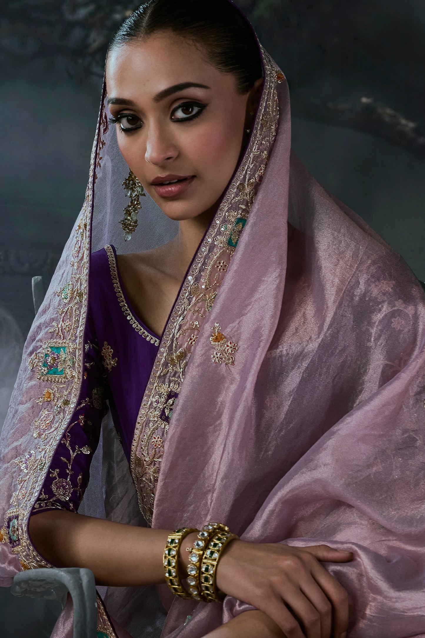 Lavender Embroidered Tissue Organza Saree-SAR13107_2_SareeButa.com