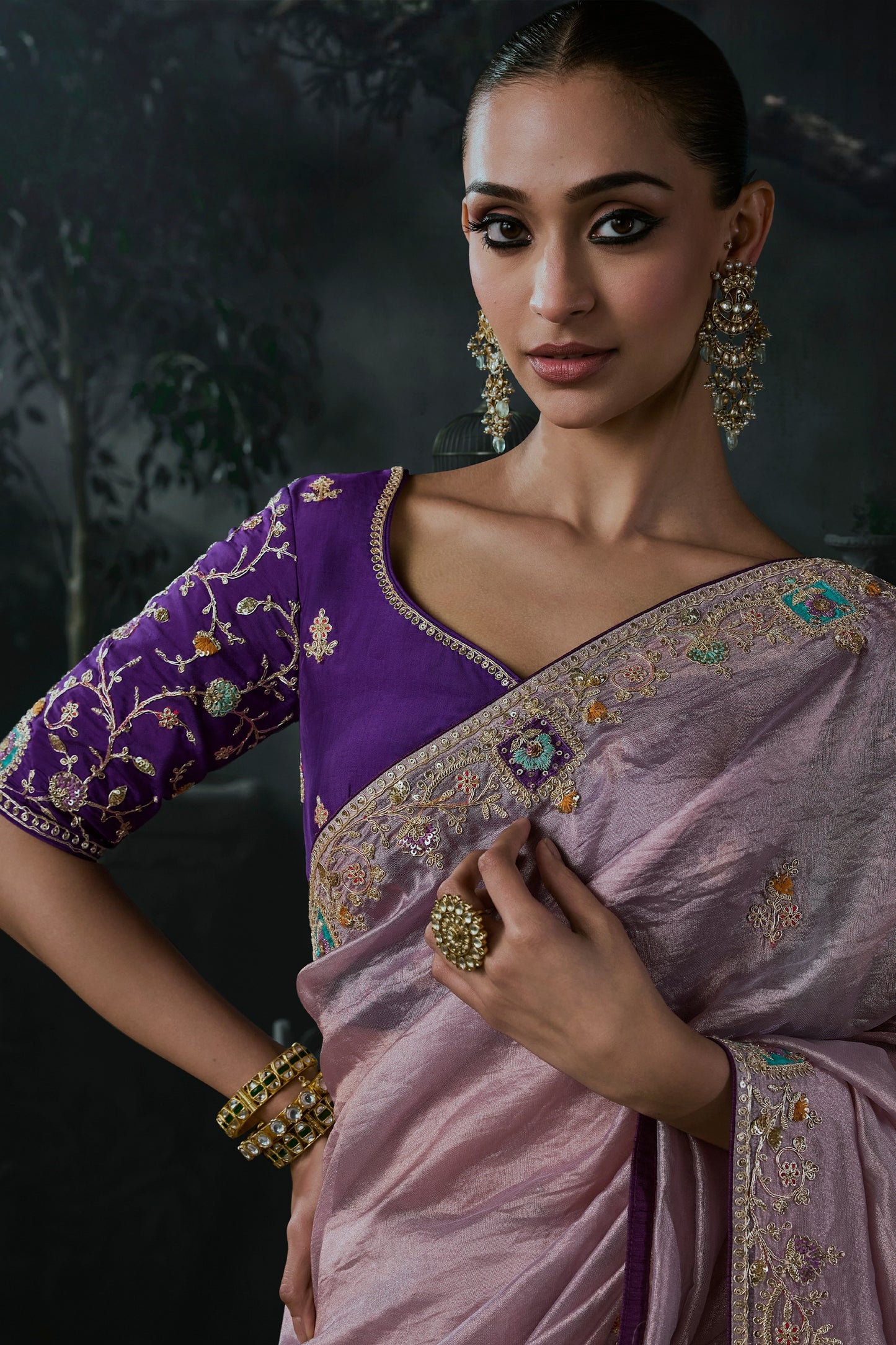 Lavender Embroidered Tissue Organza Saree-SAR13107_3_SareeButa.com