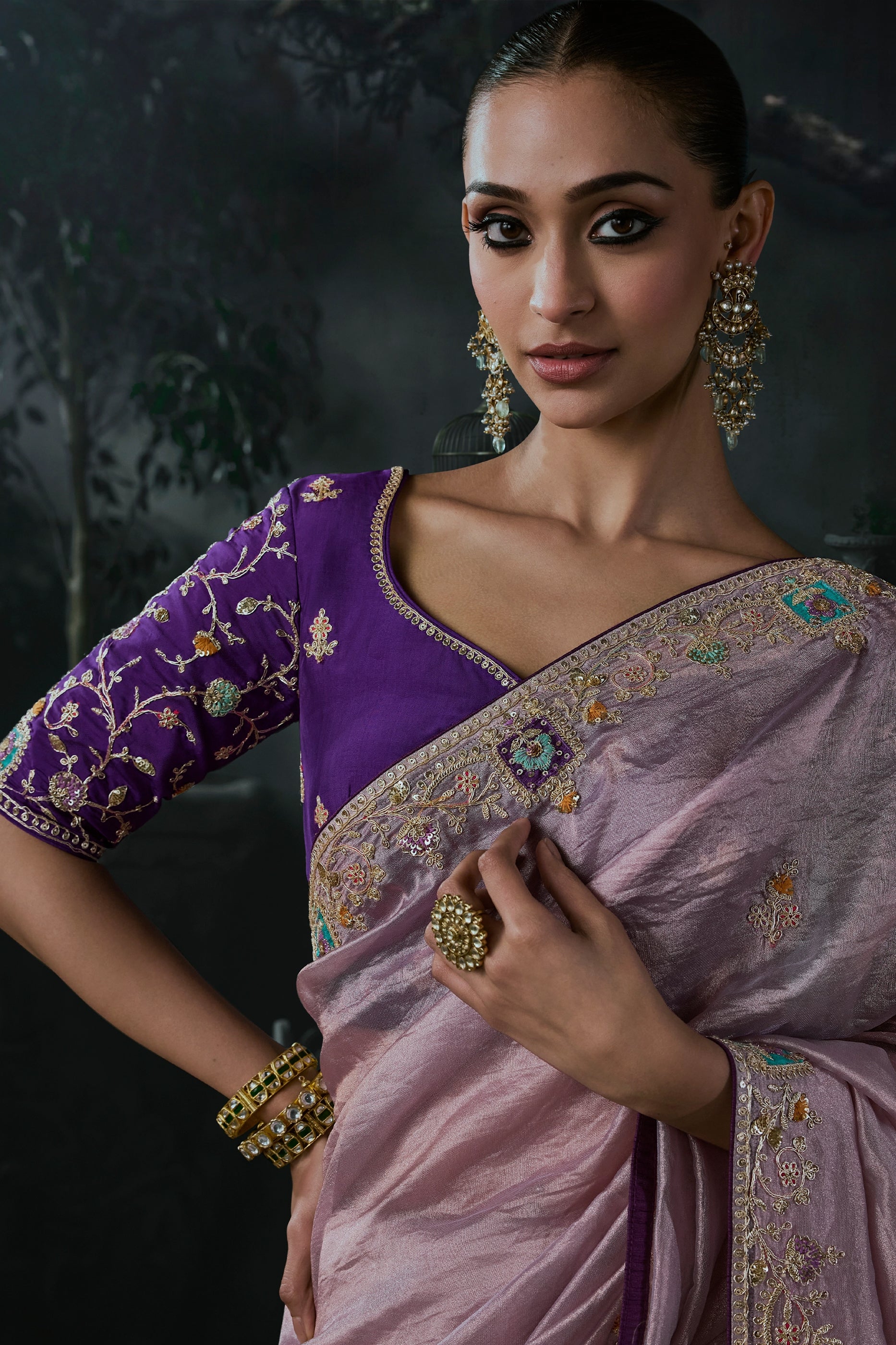 Lavender Embroidered Tissue Organza Saree-SAR13107_3_SareeButa.com