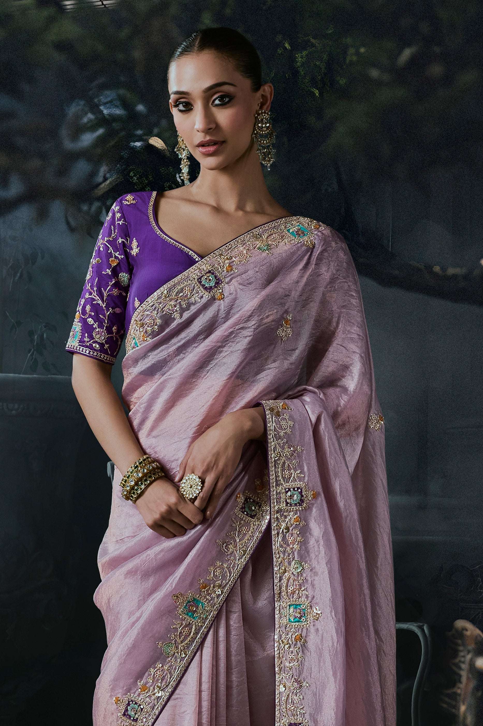 Lavender Embroidered Tissue Organza Saree-SAR13107_5_SareeButa.com
