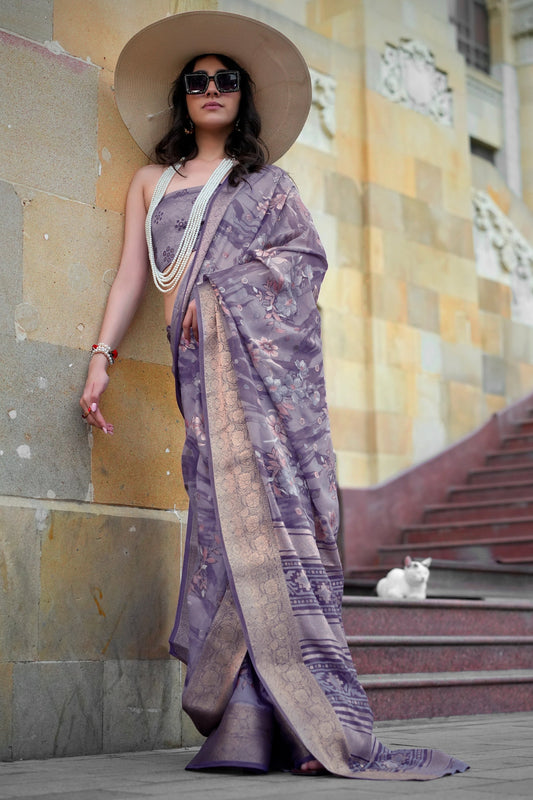 Lavender Georgette Saree-SAR11314_1_SareeButa.com