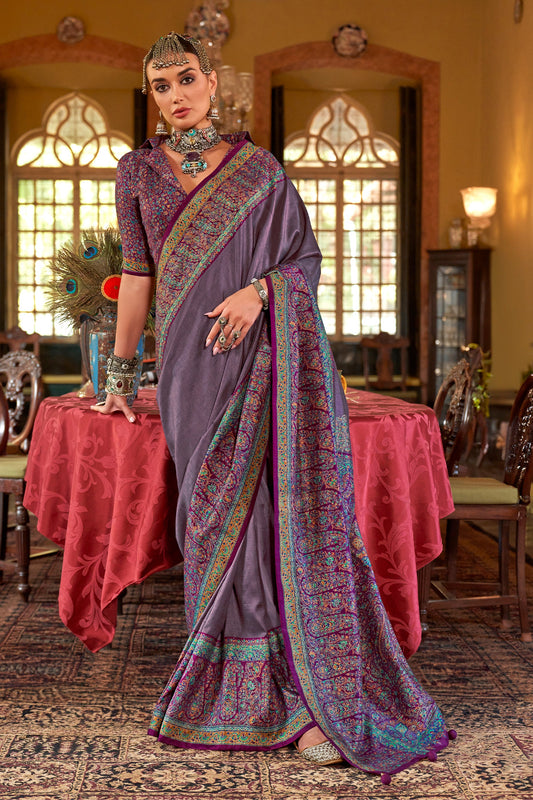Lavender Jamewar Printed Viscose Silk Saree-SAR10174_1_SareeButa.com