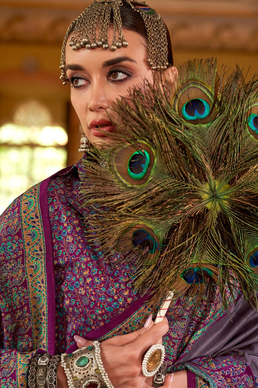 Lavender Jamewar Printed Viscose Silk Saree-SAR10174_2_SareeButa.com