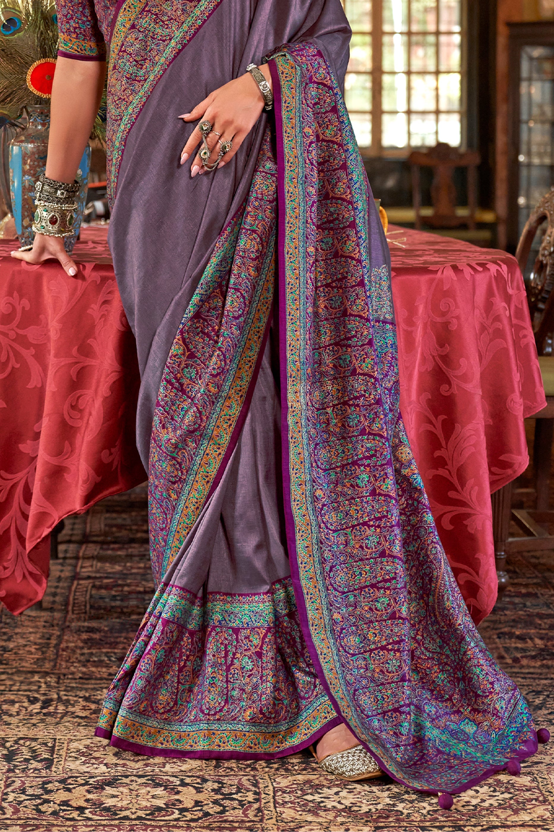 Lavender Jamewar Printed Viscose Silk Saree-SAR10174_4_SareeButa.com