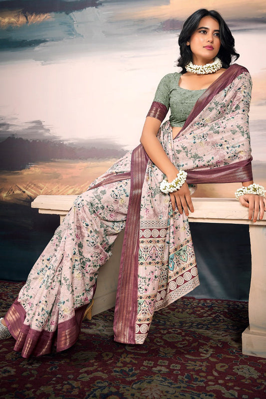 Lavender Printed Cotton Silk Saree-ZB134354_2_SareeButa.com