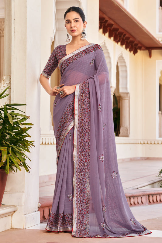 Lavender Printed Georgette Saree-SAR10153_1_SareeButa.com