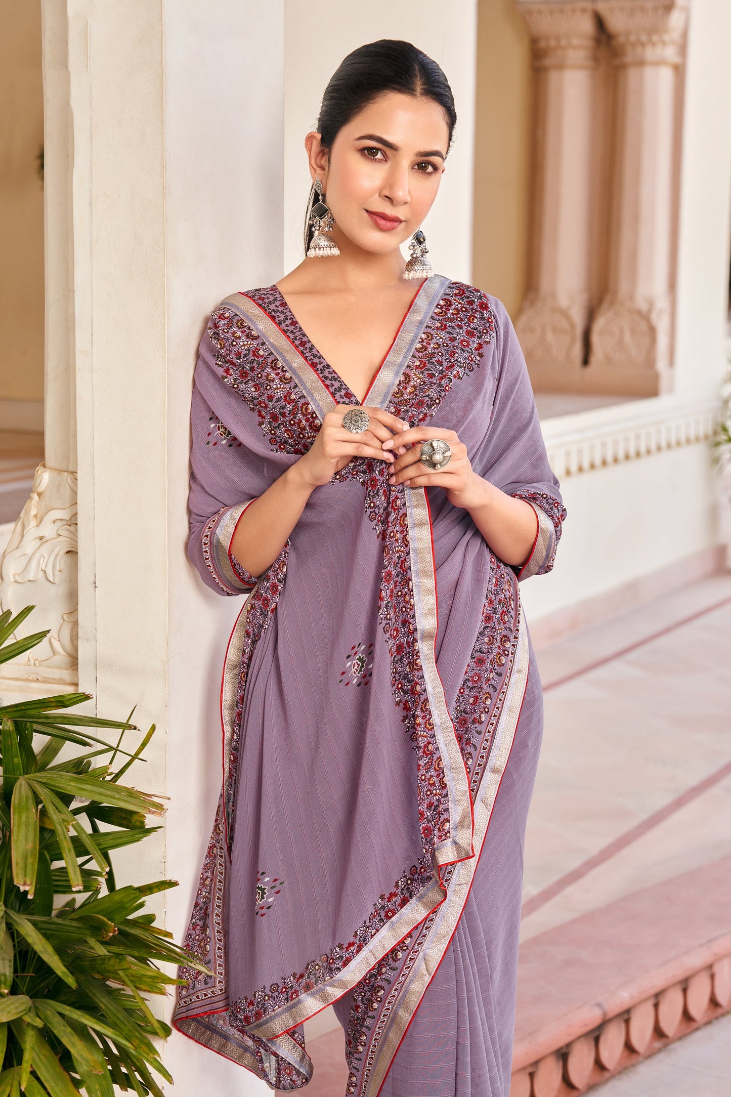 Lavender Printed Georgette Saree-SAR10153_2_SareeButa.com