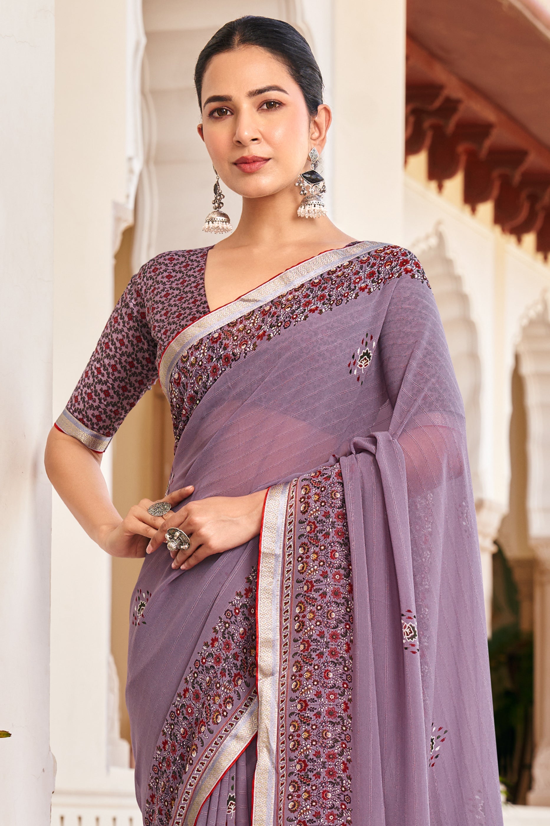 Lavender Printed Georgette Saree-SAR10153_3_SareeButa.com