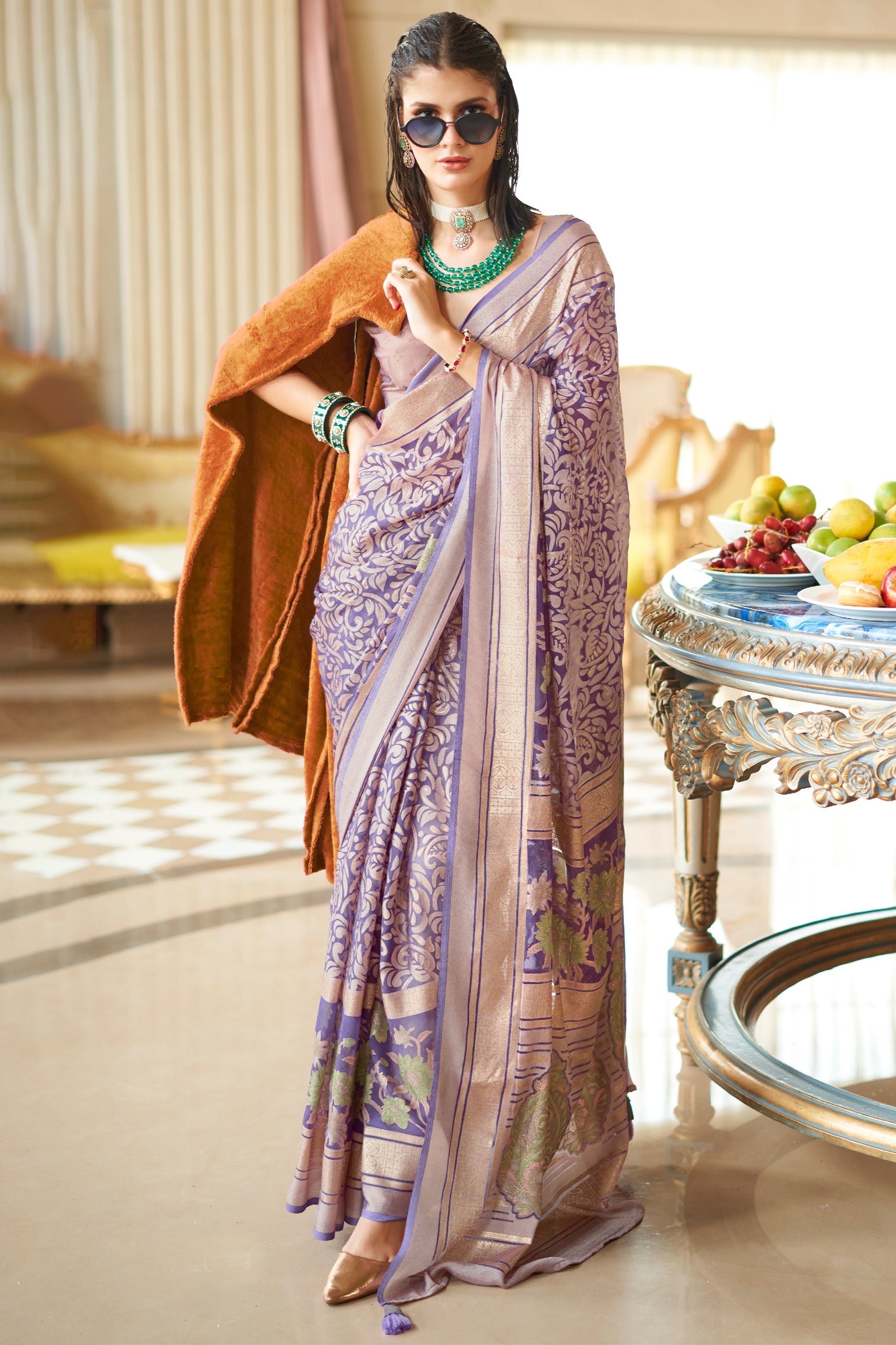Lavender Printed Georgette Saree-SAR10198_1_SareeButa.com