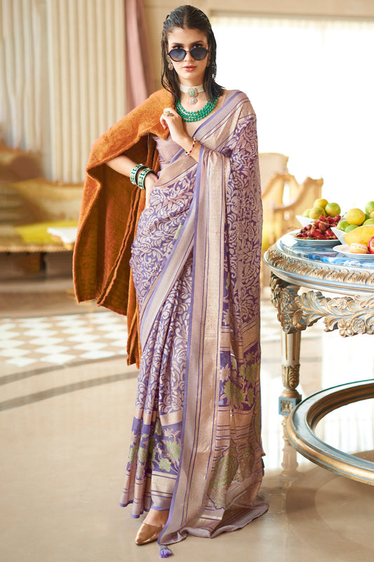 Lavender Printed Georgette Saree-SAR10198_1_SareeButa.com