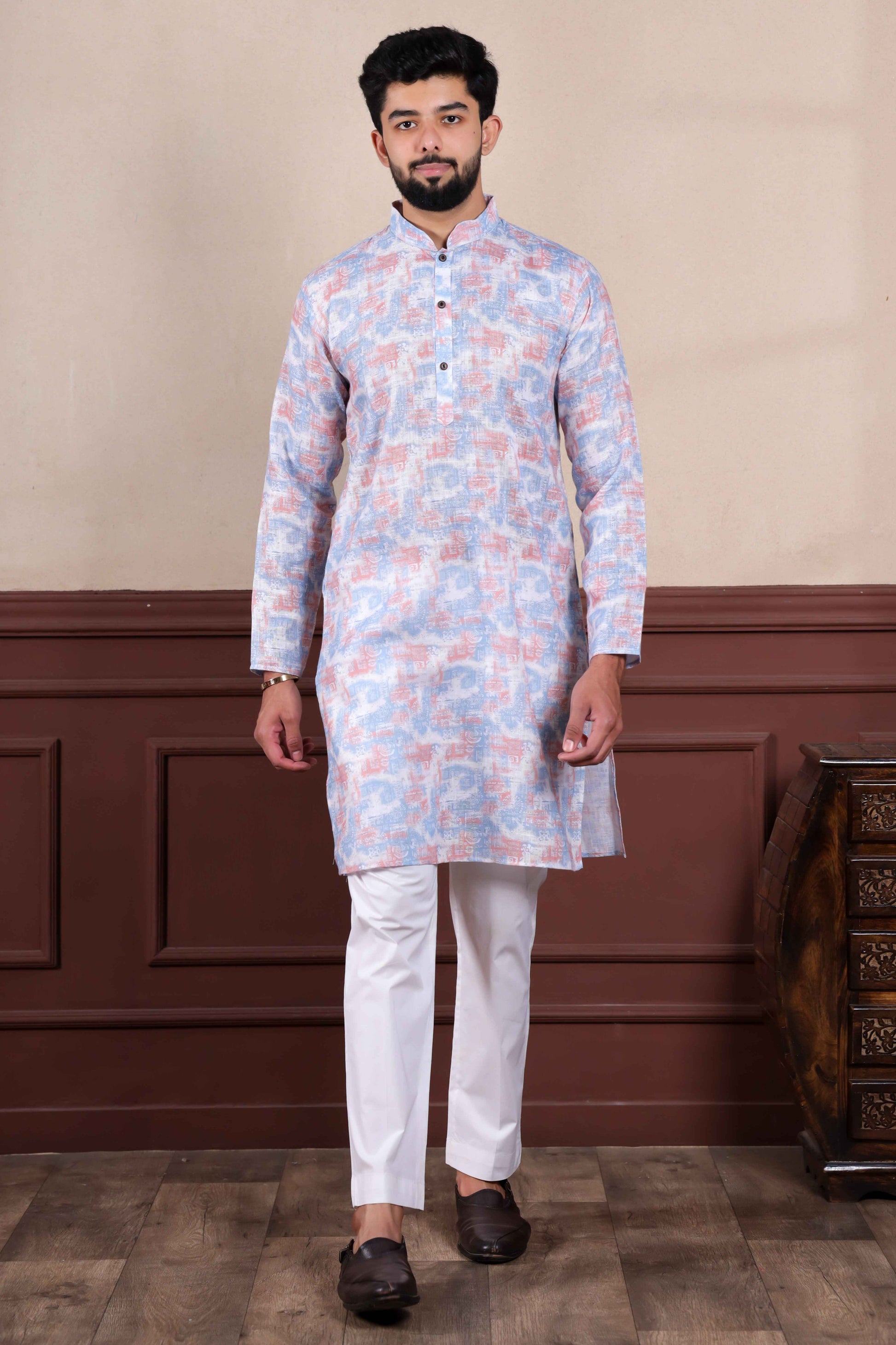 Lavender Printed Linen Kurta Pajama-MW69_1_SareeButa.com