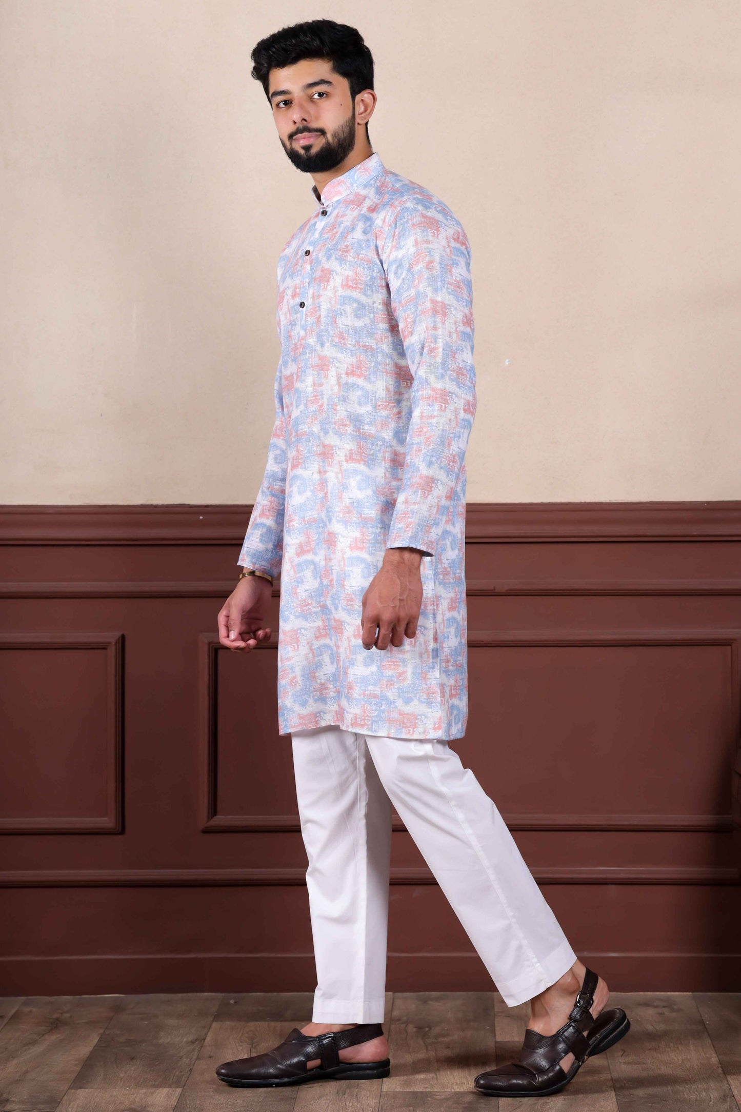 Lavender Printed Linen Kurta Pajama-MW69_5_SareeButa.com