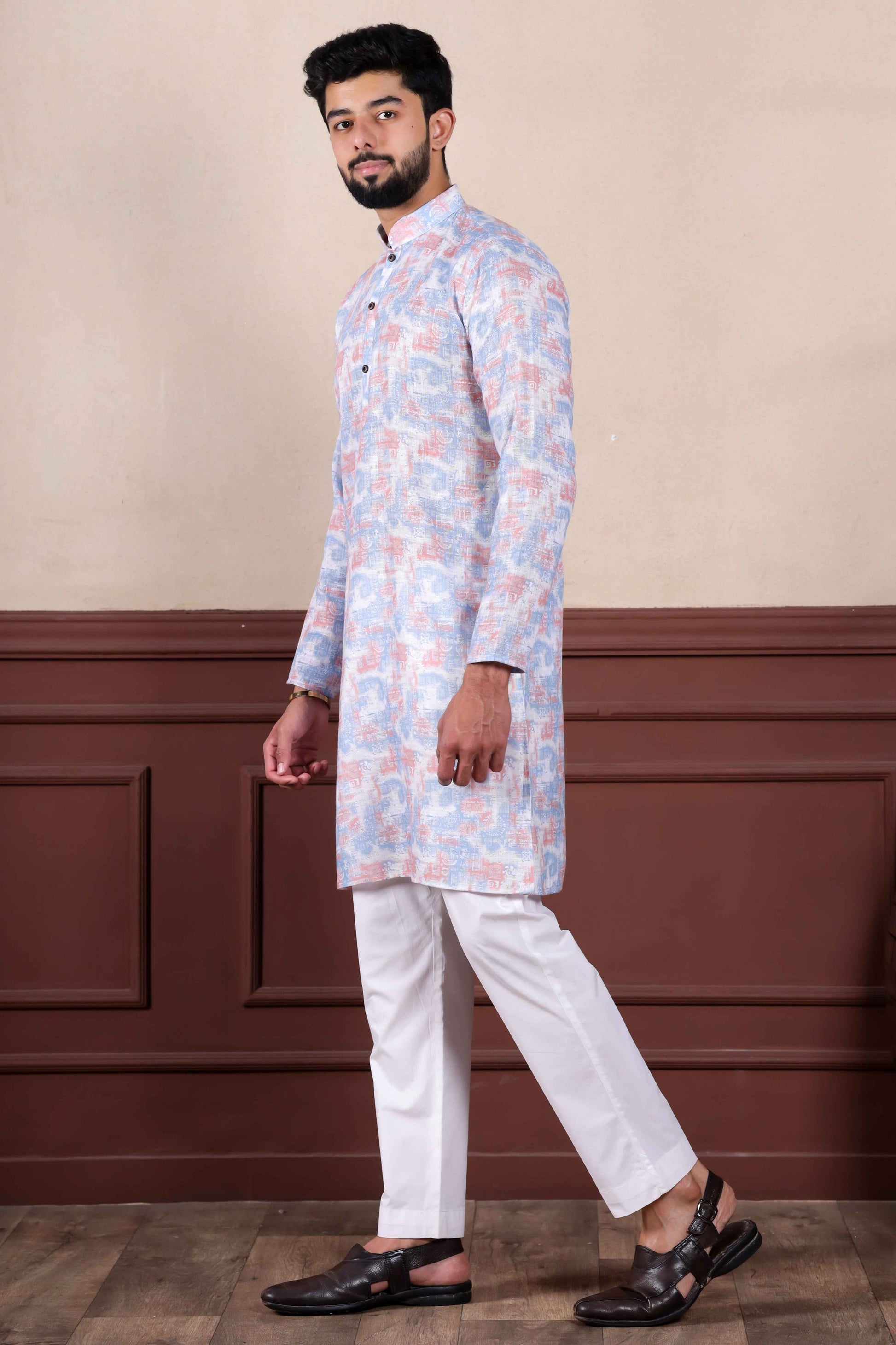 Lavender Printed Linen Kurta Pajama-MW69_5_SareeButa.com